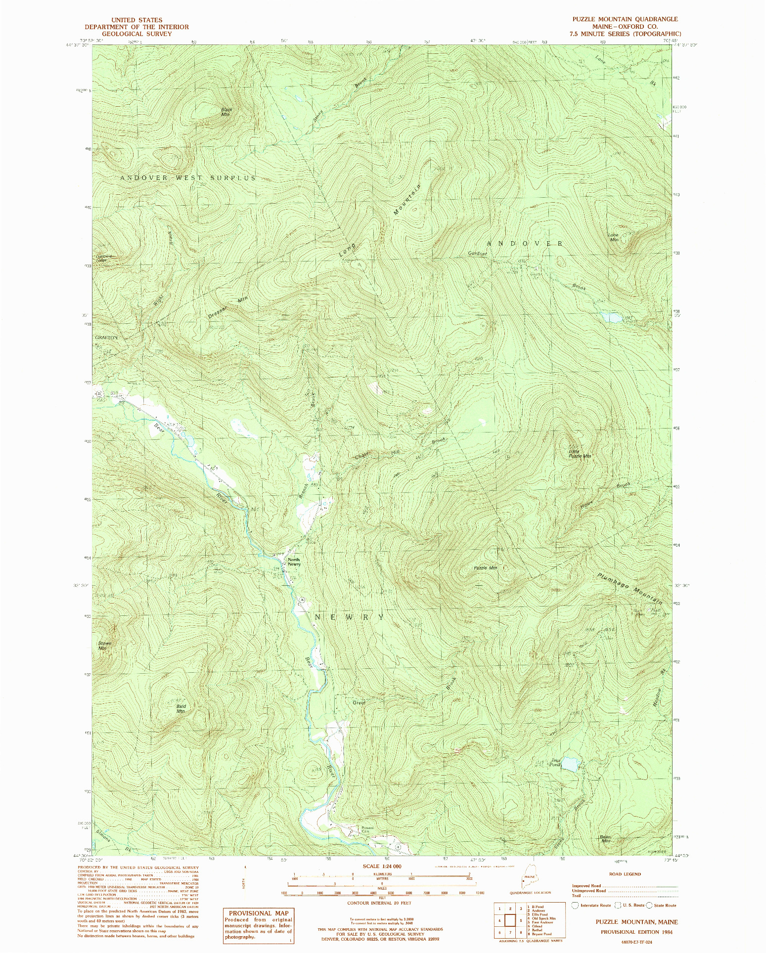 USGS 1:24000-SCALE QUADRANGLE FOR PUZZLE MOUNTAIN, ME 1984
