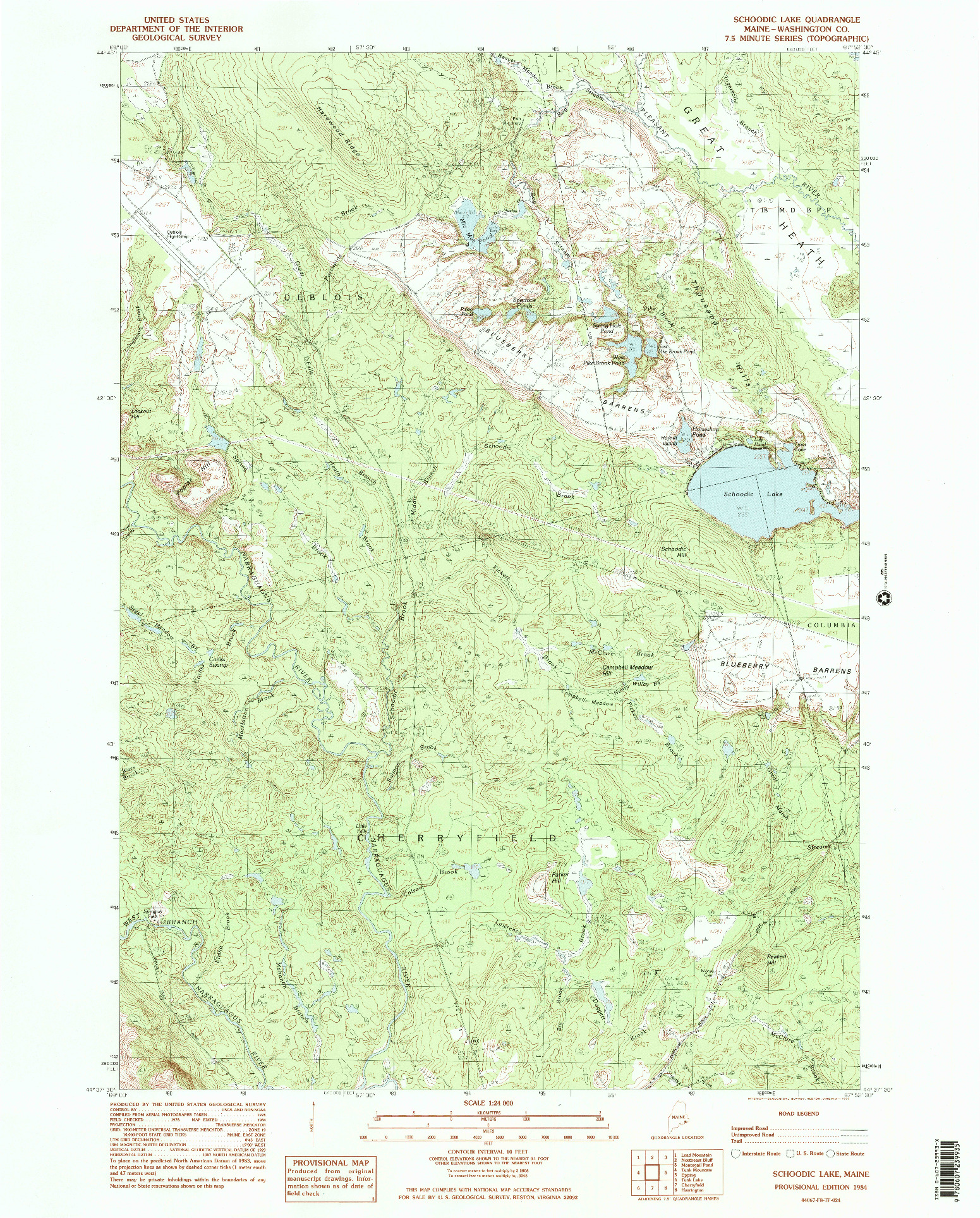 USGS 1:24000-SCALE QUADRANGLE FOR SCHOODIC LAKE, ME 1984