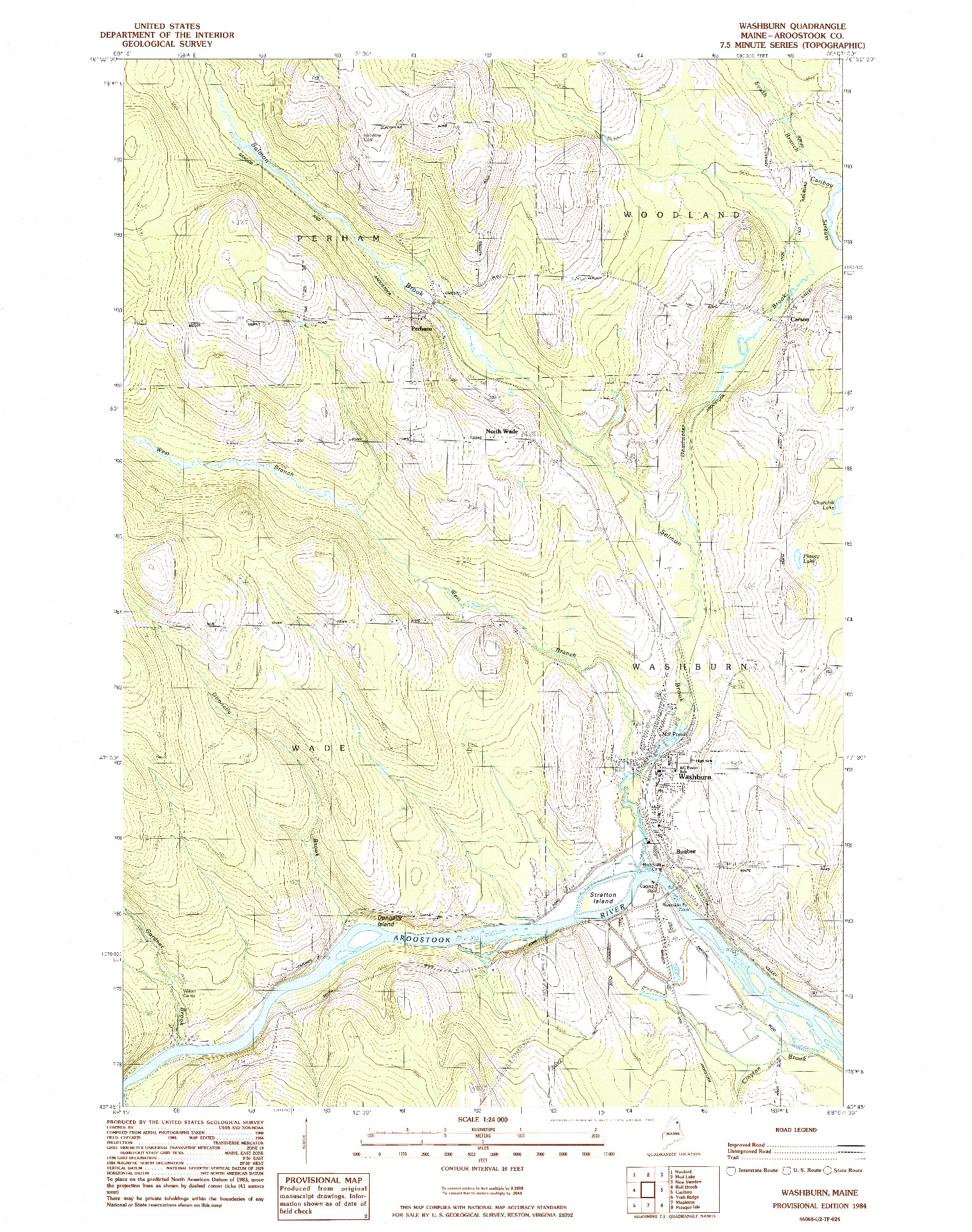 USGS 1:24000-SCALE QUADRANGLE FOR WASHBURN, ME 1984