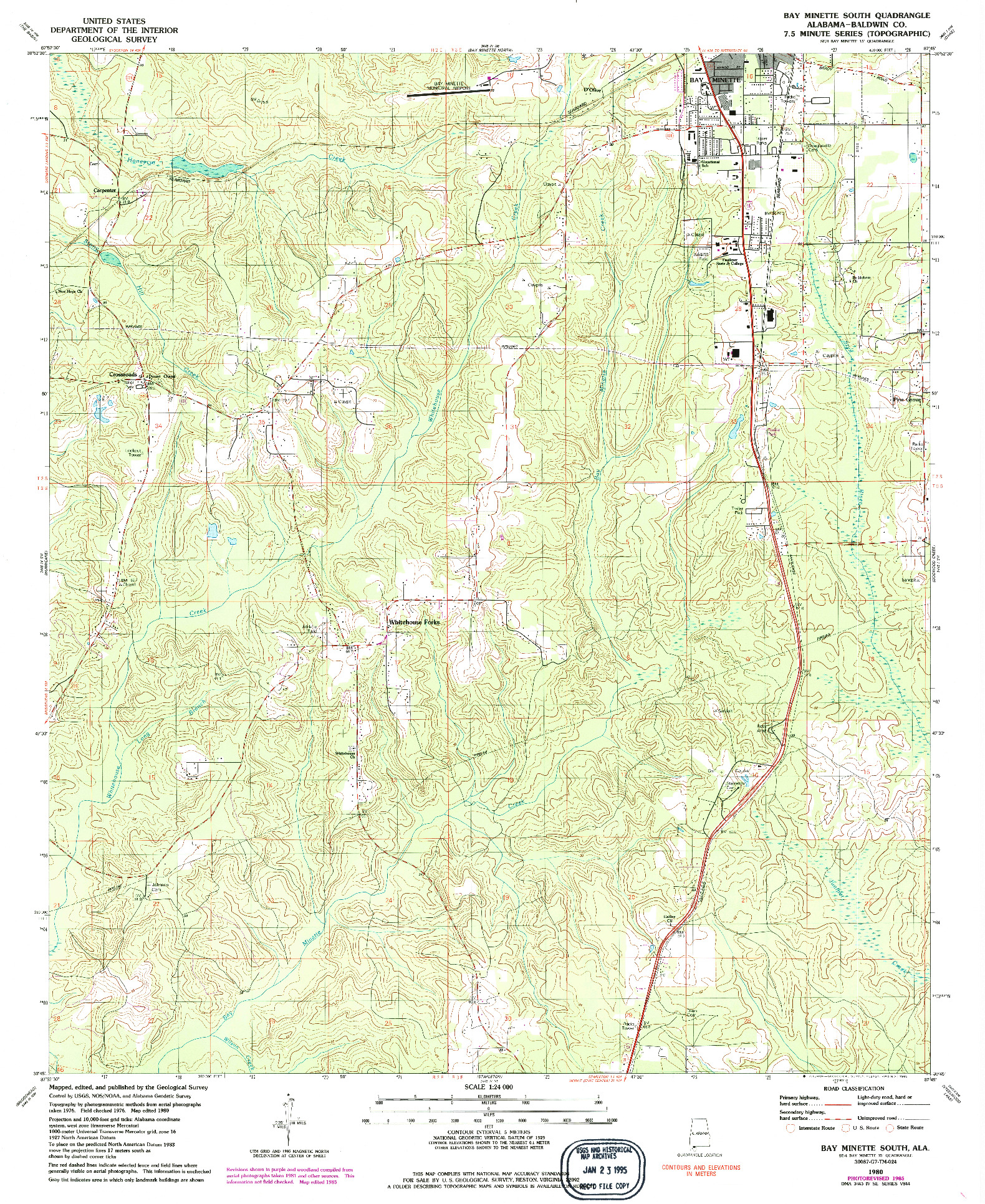 USGS 1:24000-SCALE QUADRANGLE FOR BAY MINETTE SOUTH, AL 1980