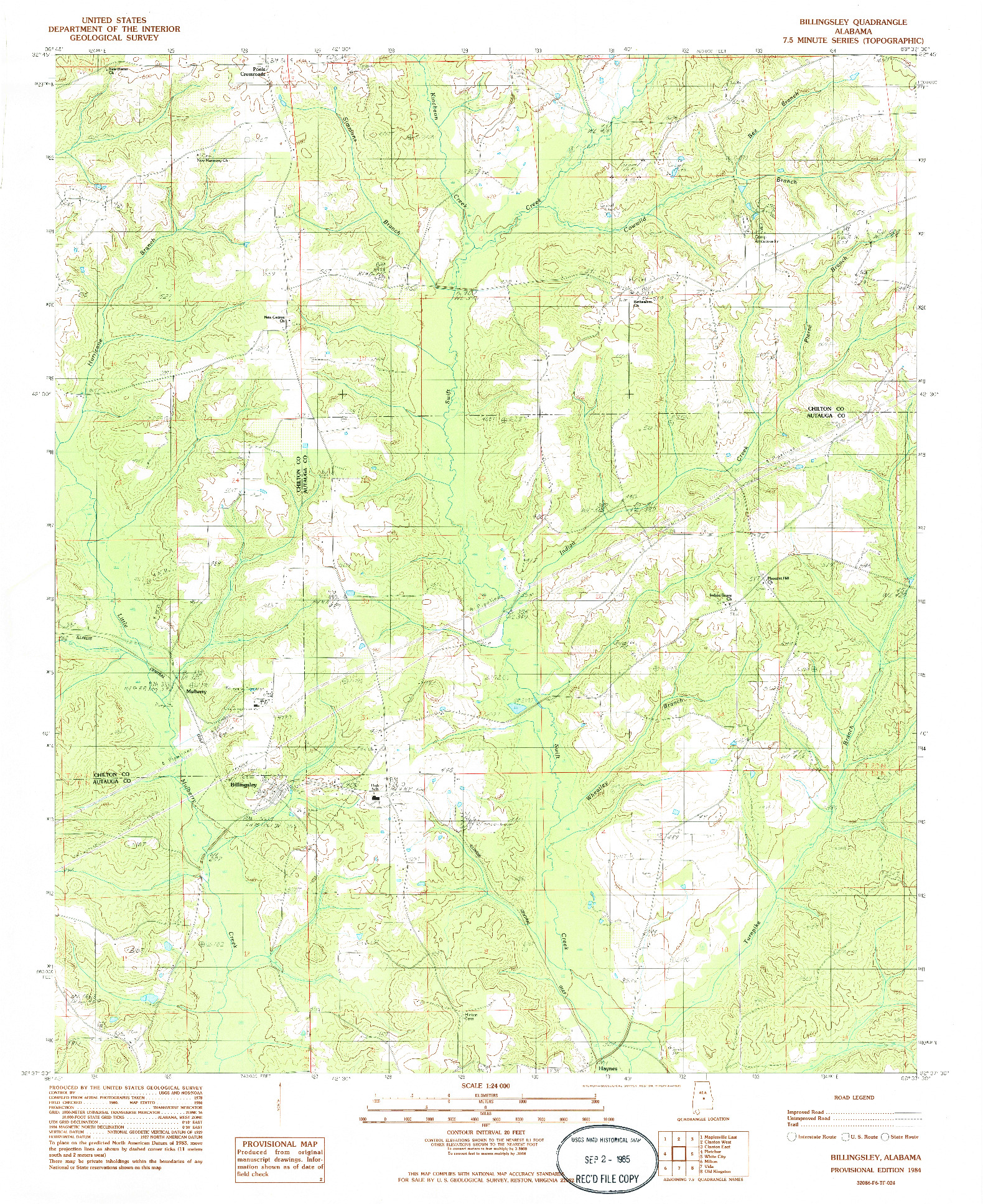 USGS 1:24000-SCALE QUADRANGLE FOR BILLINGSLEY, AL 1984