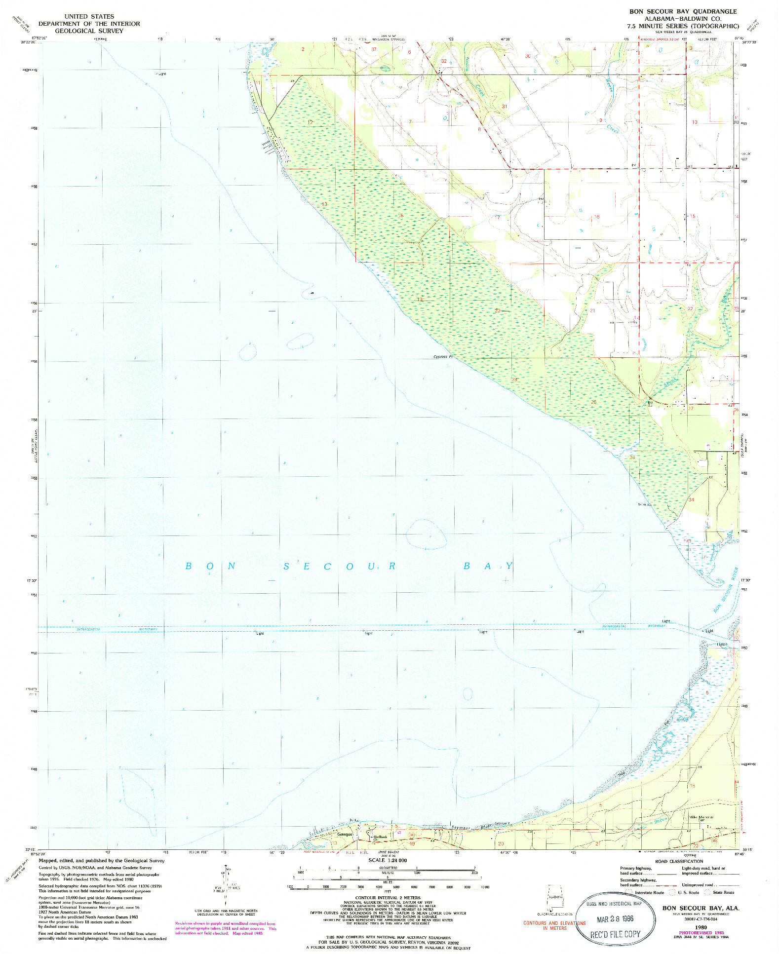 USGS 1:24000-SCALE QUADRANGLE FOR BON SECOUR BAY, AL 1980