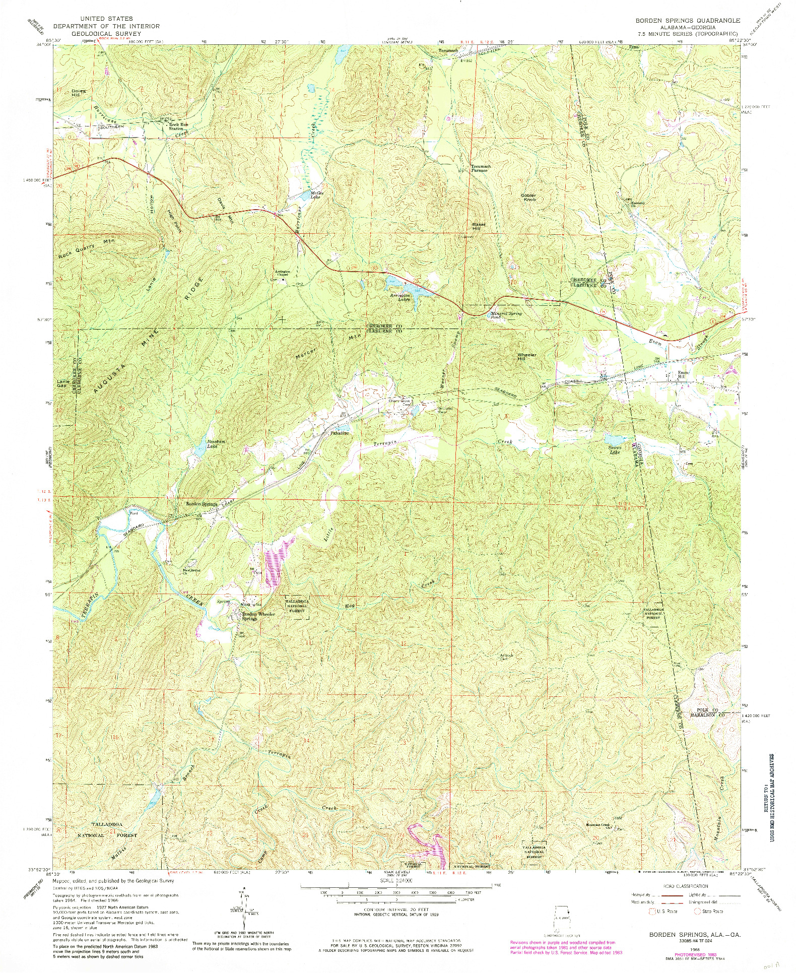 USGS 1:24000-SCALE QUADRANGLE FOR BORDEN SPRINGS, AL 1966