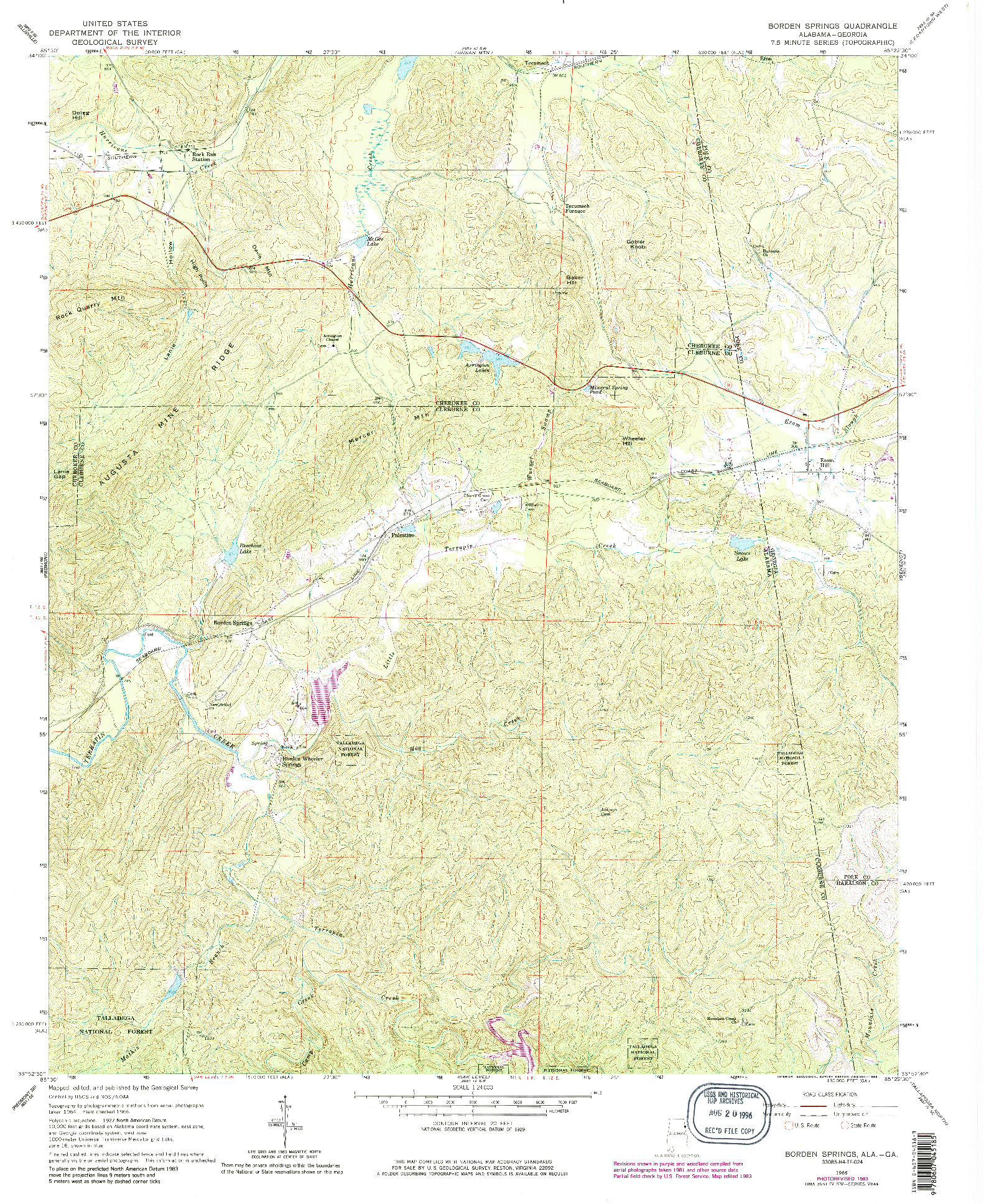 USGS 1:24000-SCALE QUADRANGLE FOR BORDEN SPRINGS, AL 1966