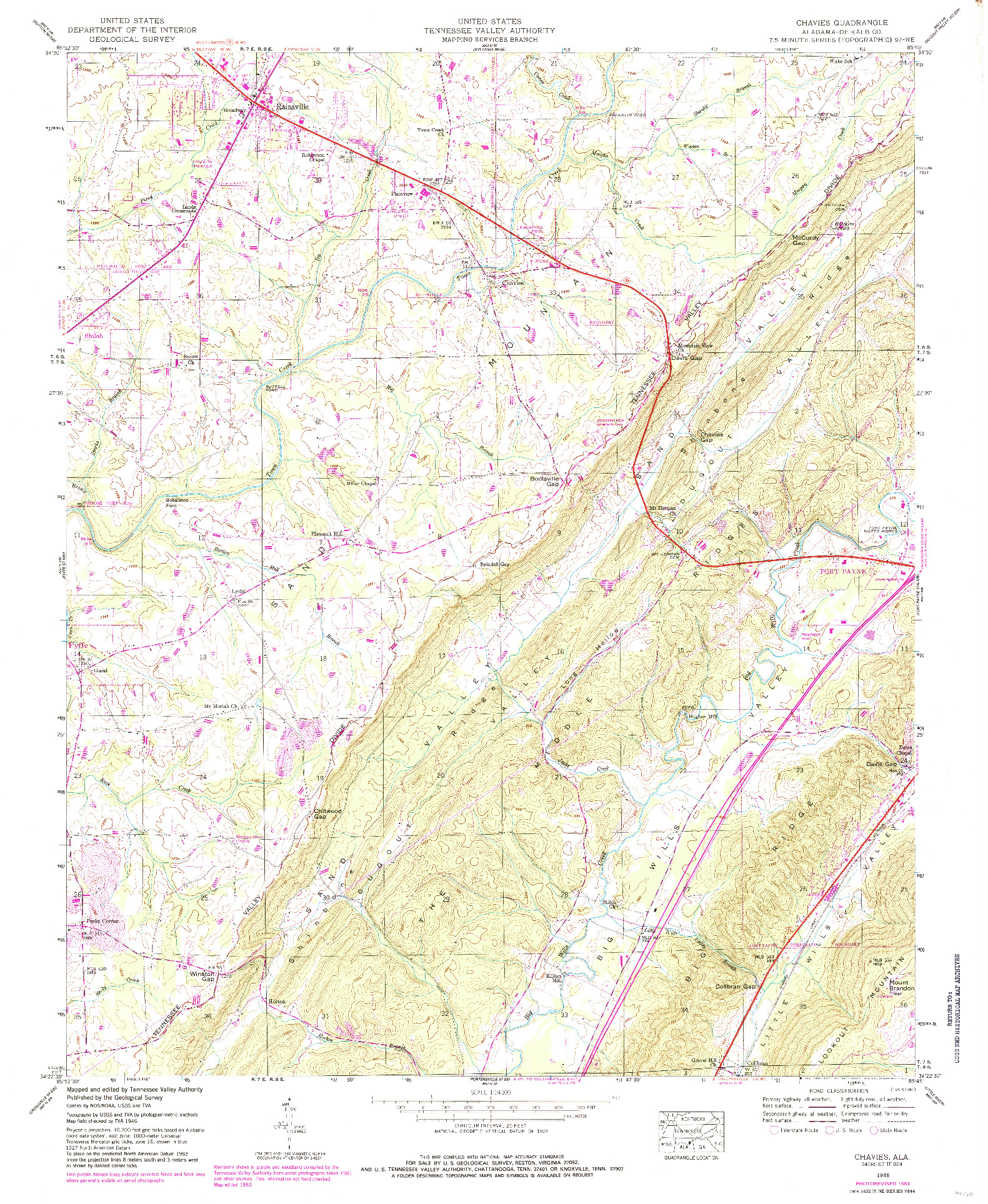 USGS 1:24000-SCALE QUADRANGLE FOR CHAVIES, AL 1946