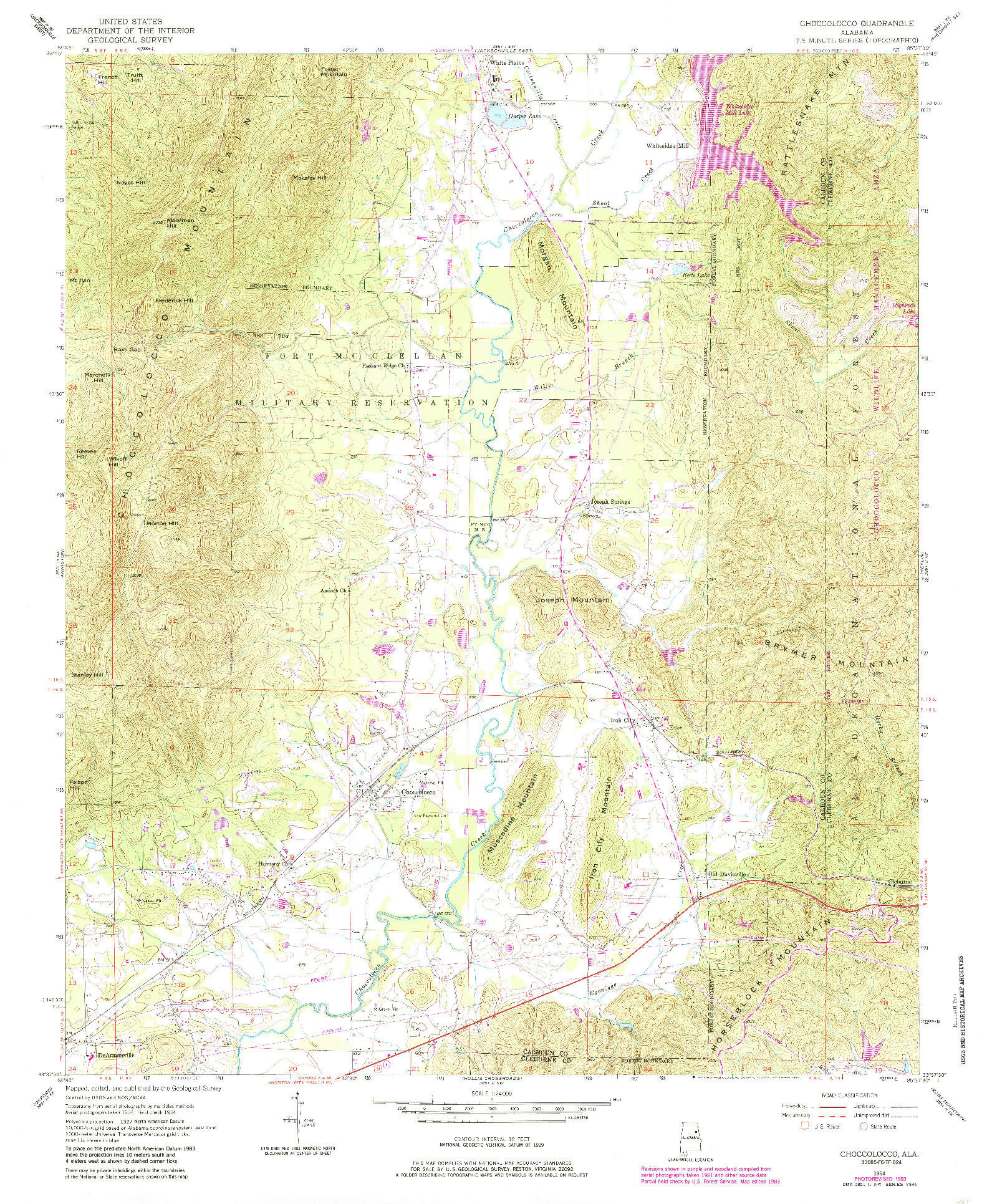 USGS 1:24000-SCALE QUADRANGLE FOR CHOCCOLOCCO, AL 1954