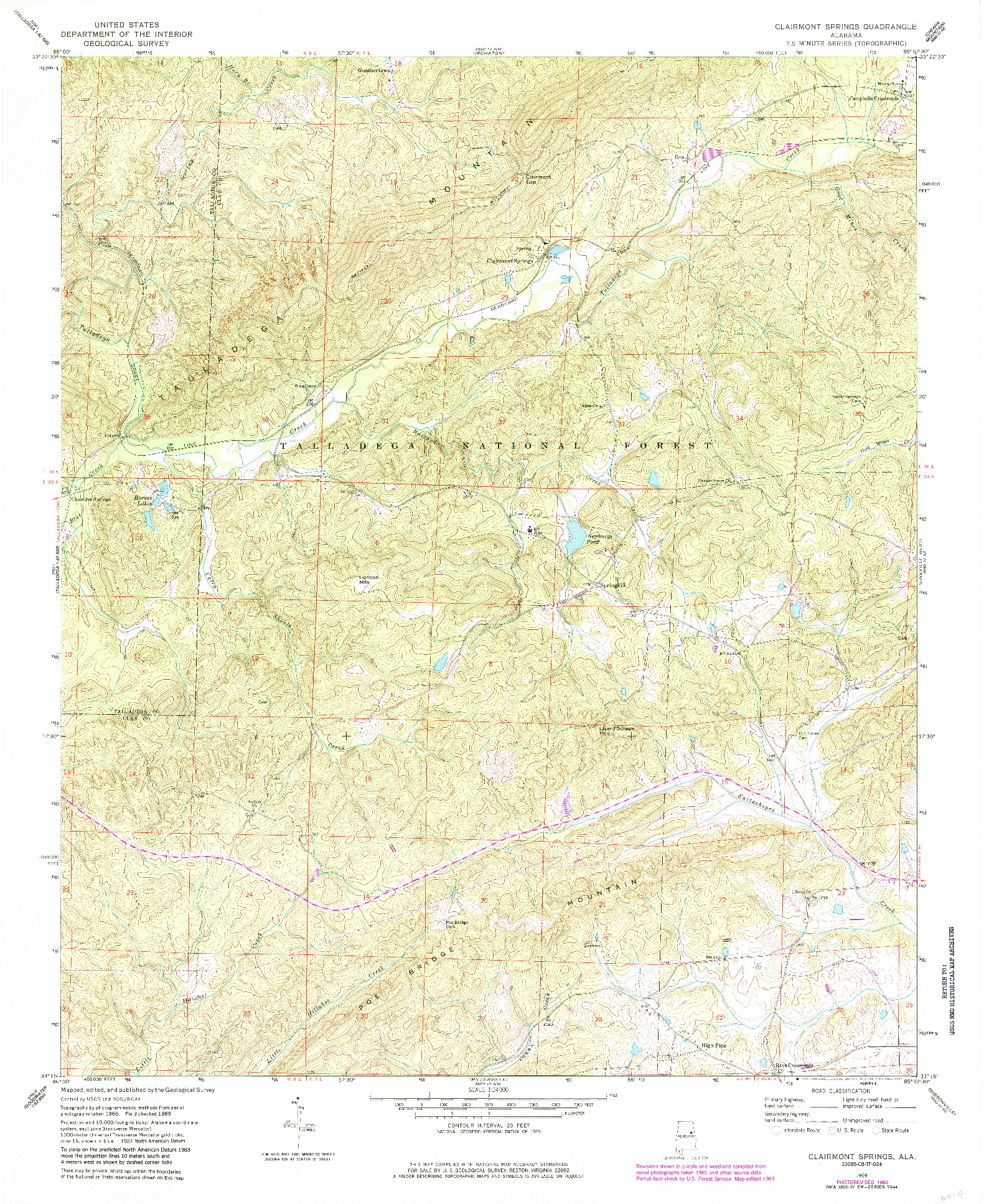 USGS 1:24000-SCALE QUADRANGLE FOR CLAIRMONT SPRINGS, AL 1969