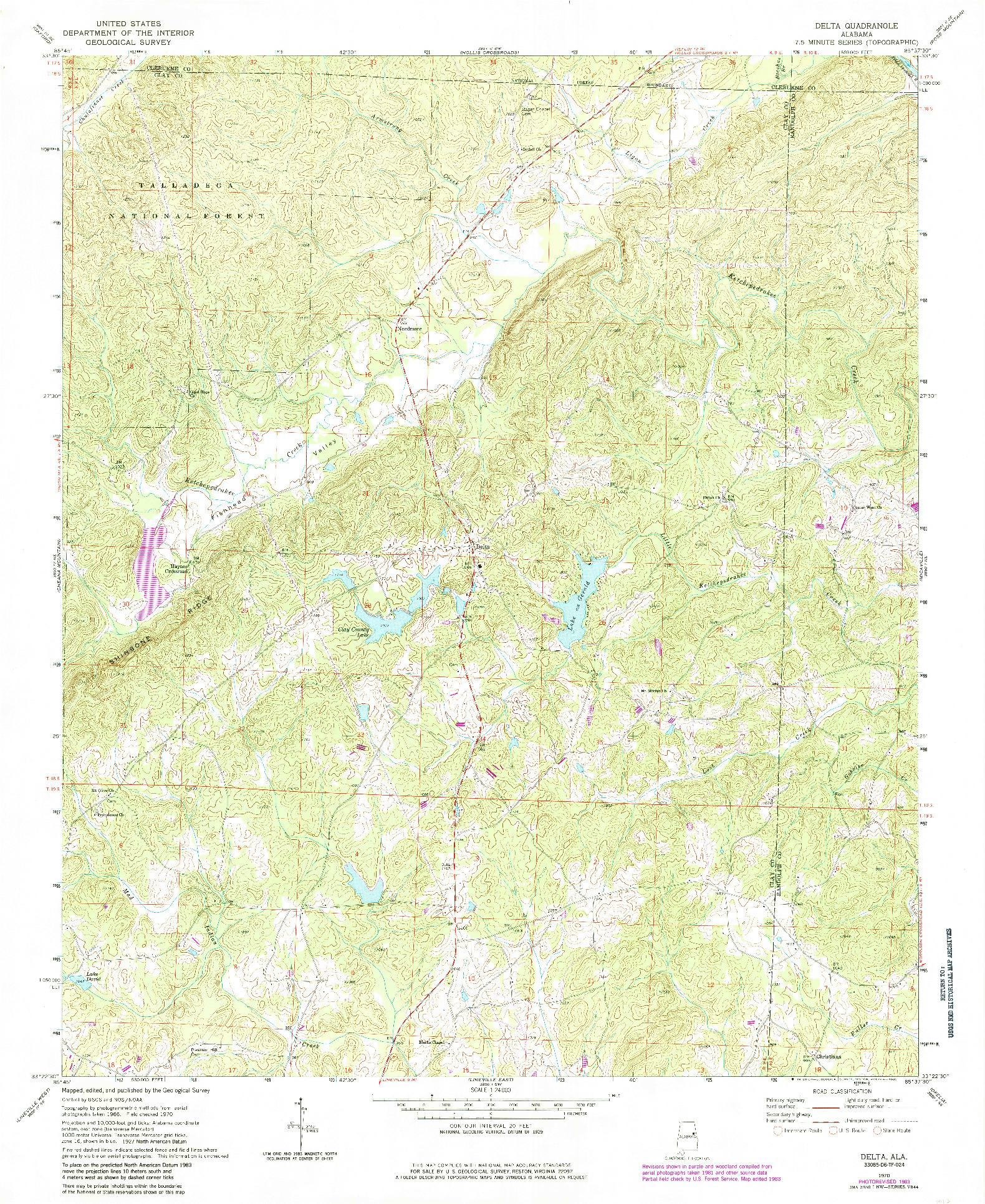 USGS 1:24000-SCALE QUADRANGLE FOR DELTA, AL 1970