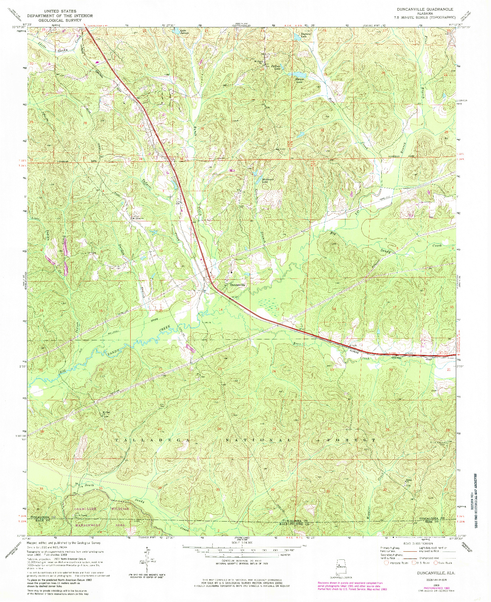 USGS 1:24000-SCALE QUADRANGLE FOR DUNCANVILLE, AL 1969