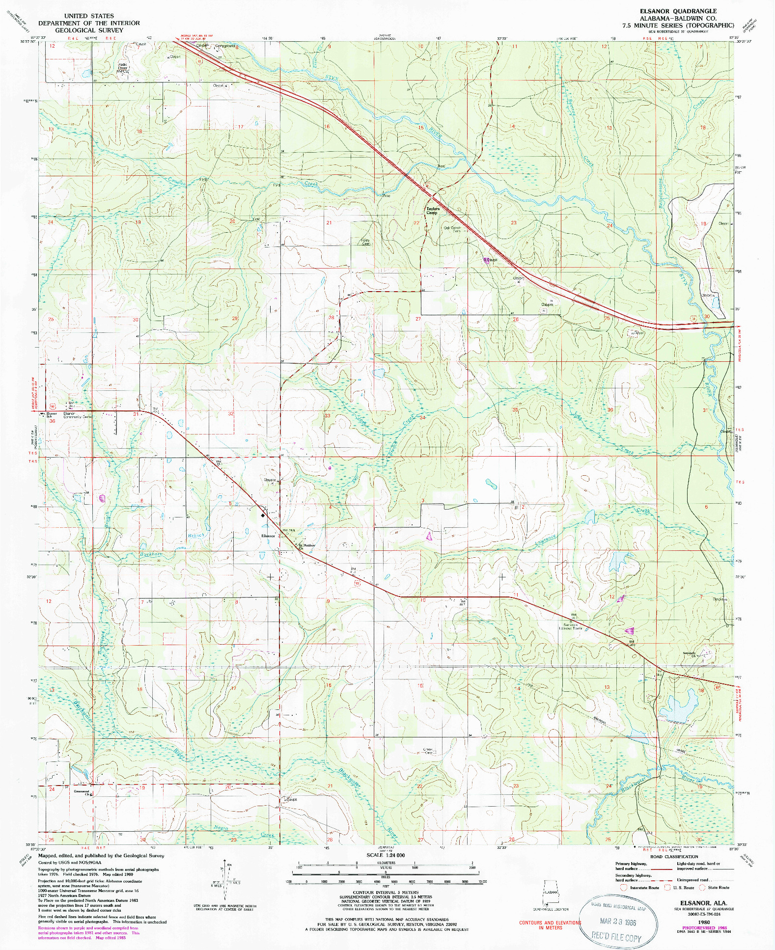 USGS 1:24000-SCALE QUADRANGLE FOR ELSANOR, AL 1980
