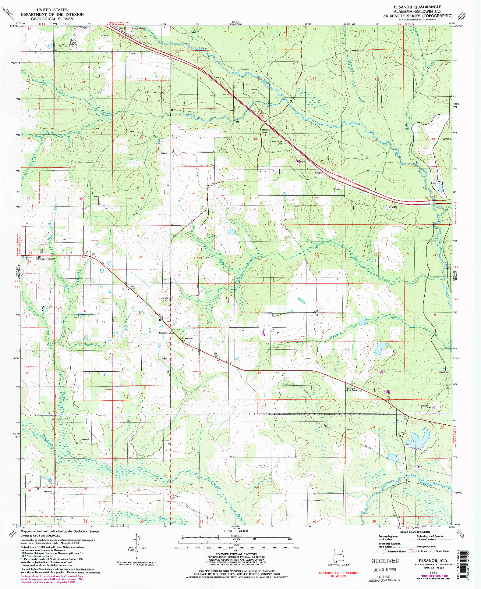 USGS 1:24000-SCALE QUADRANGLE FOR ELSANOR, AL 1980