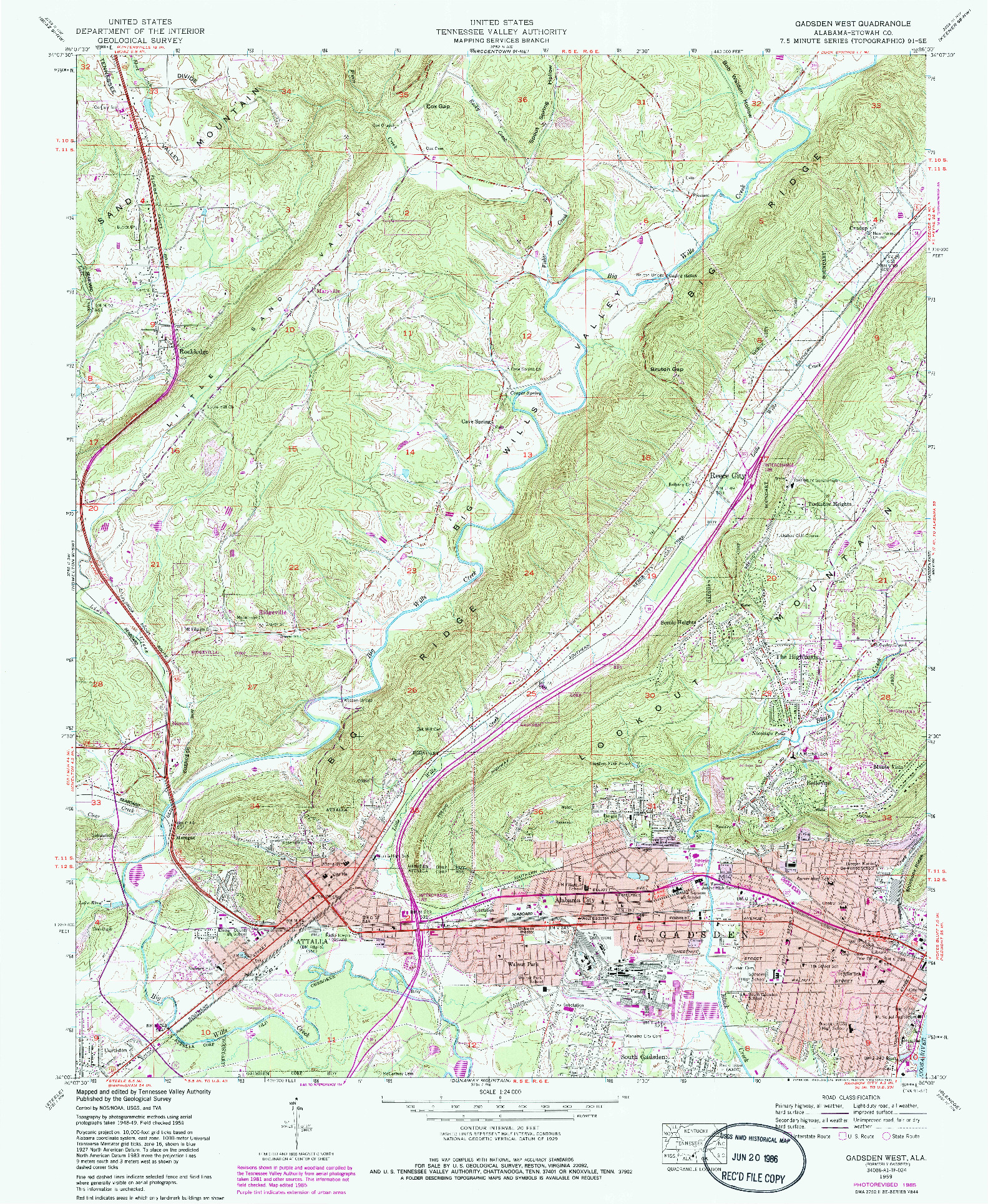 USGS 1:24000-SCALE QUADRANGLE FOR GADSDEN WEST, AL 1959