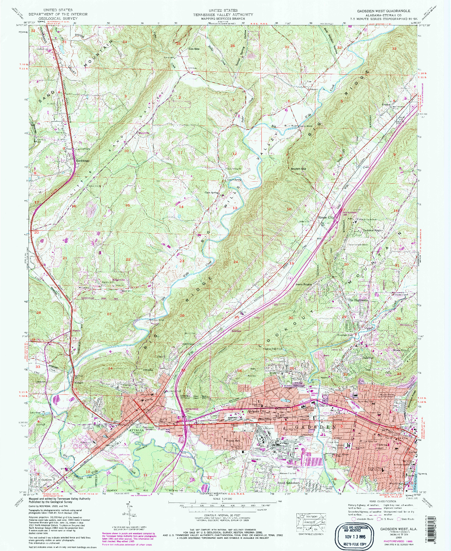 USGS 1:24000-SCALE QUADRANGLE FOR GADSDEN WEST, AL 1959