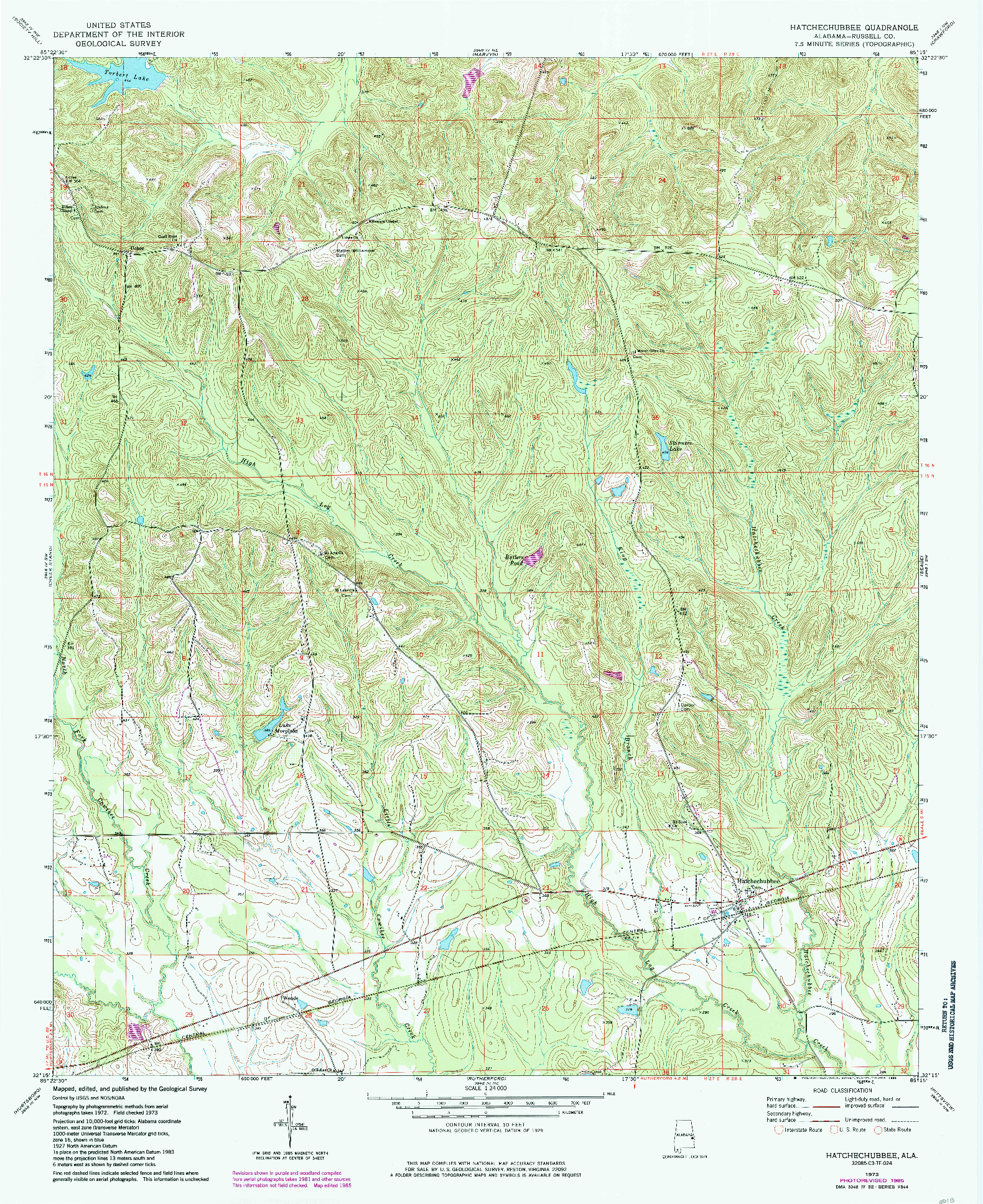 USGS 1:24000-SCALE QUADRANGLE FOR HATCHECHUBBEE, AL 1973