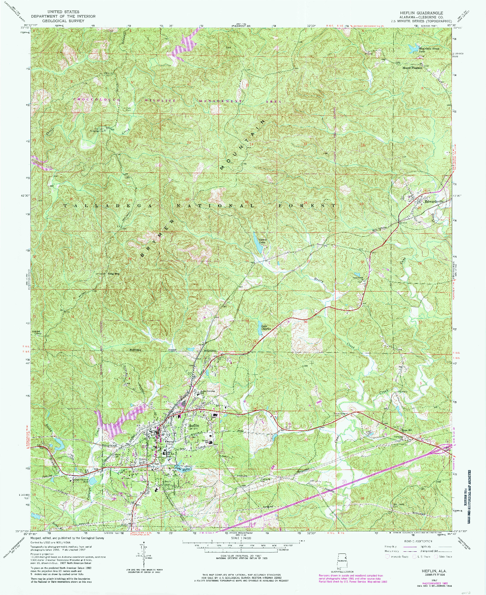 USGS 1:24000-SCALE QUADRANGLE FOR HEFLIN, AL 1967