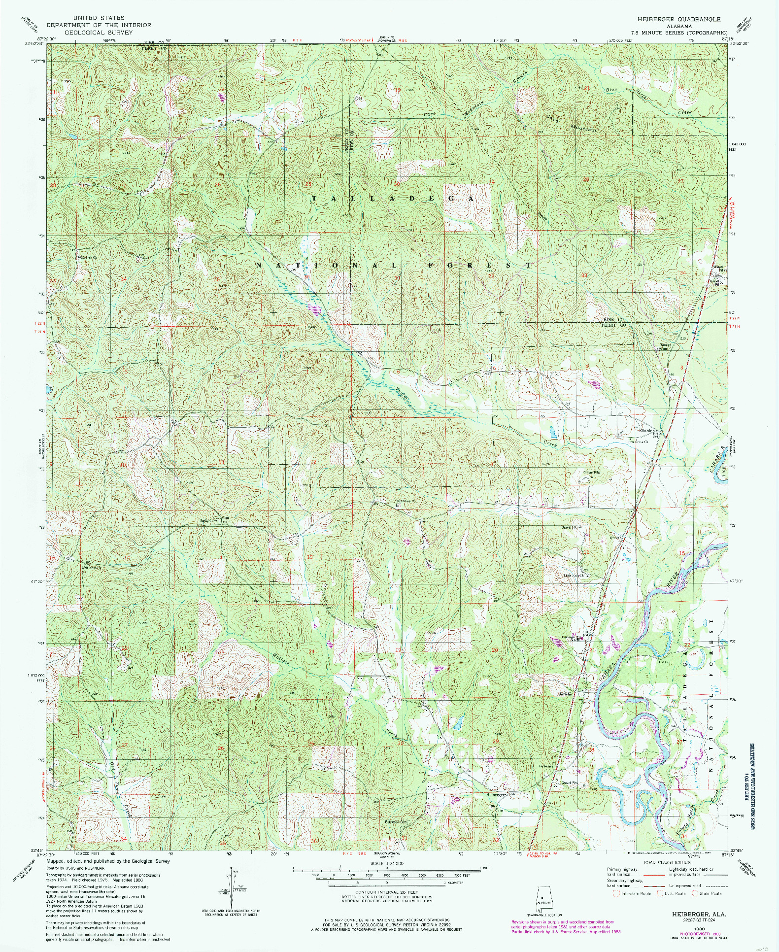 USGS 1:24000-SCALE QUADRANGLE FOR HEIBERGER, AL 1980