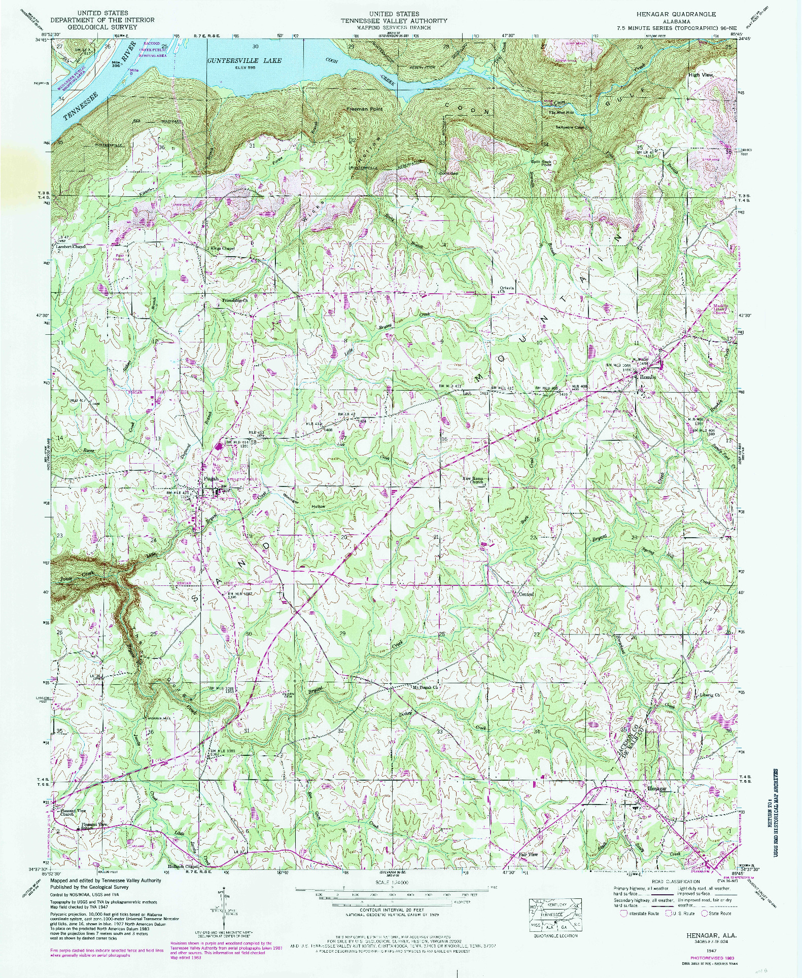 USGS 1:24000-SCALE QUADRANGLE FOR HENAGAR, AL 1947