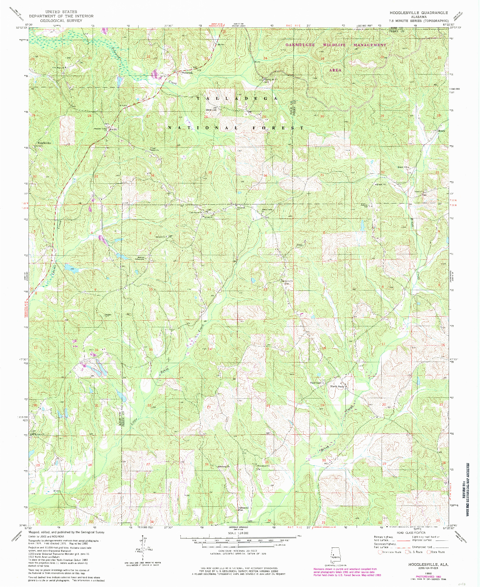 USGS 1:24000-SCALE QUADRANGLE FOR HOGGLESVILLE, AL 1980