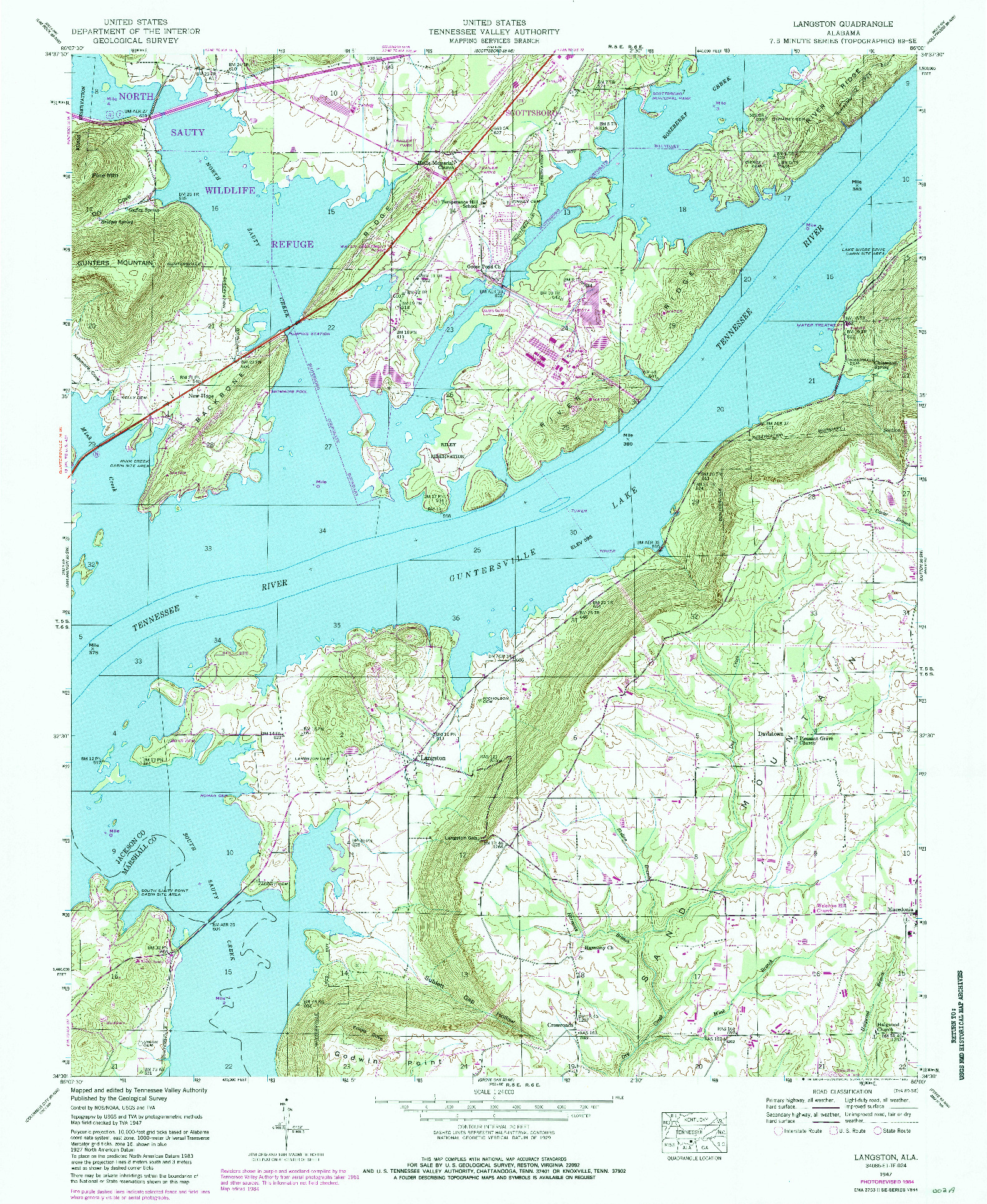 USGS 1:24000-SCALE QUADRANGLE FOR LANGSTON, AL 1947