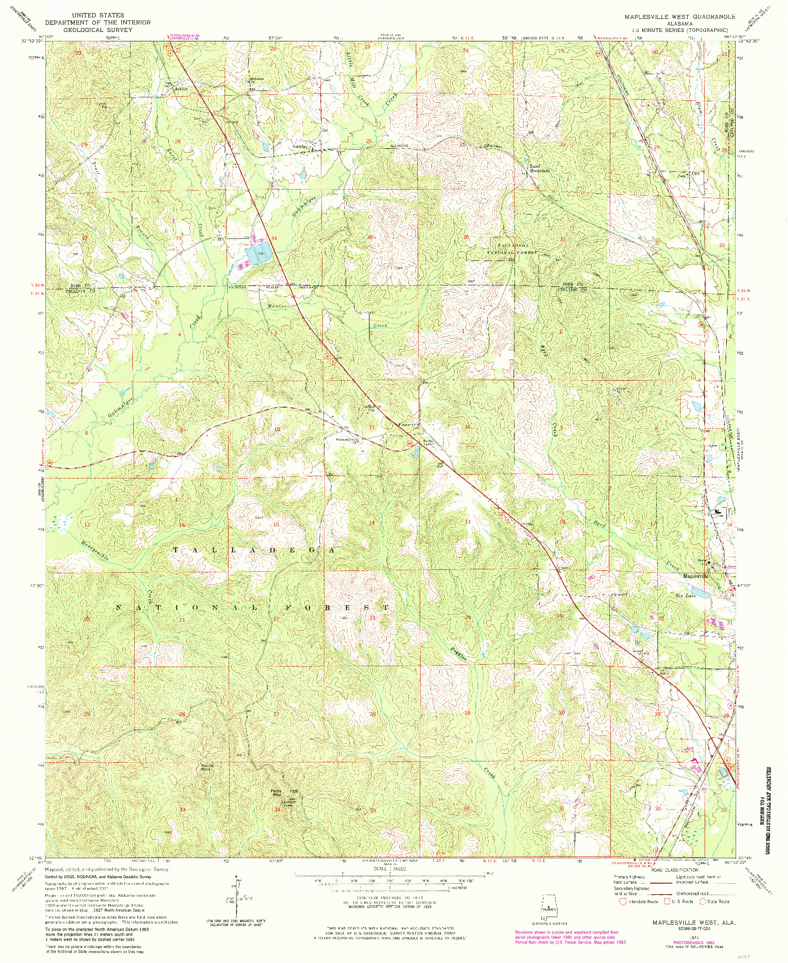 USGS 1:24000-SCALE QUADRANGLE FOR MAPLESVILLE WEST, AL 1971