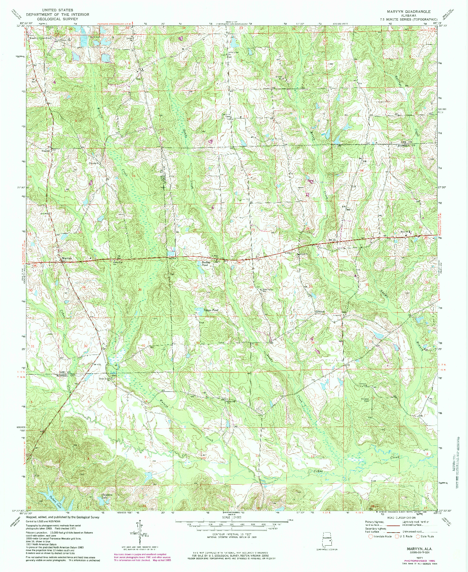 USGS 1:24000-SCALE QUADRANGLE FOR MARVYN, AL 1971