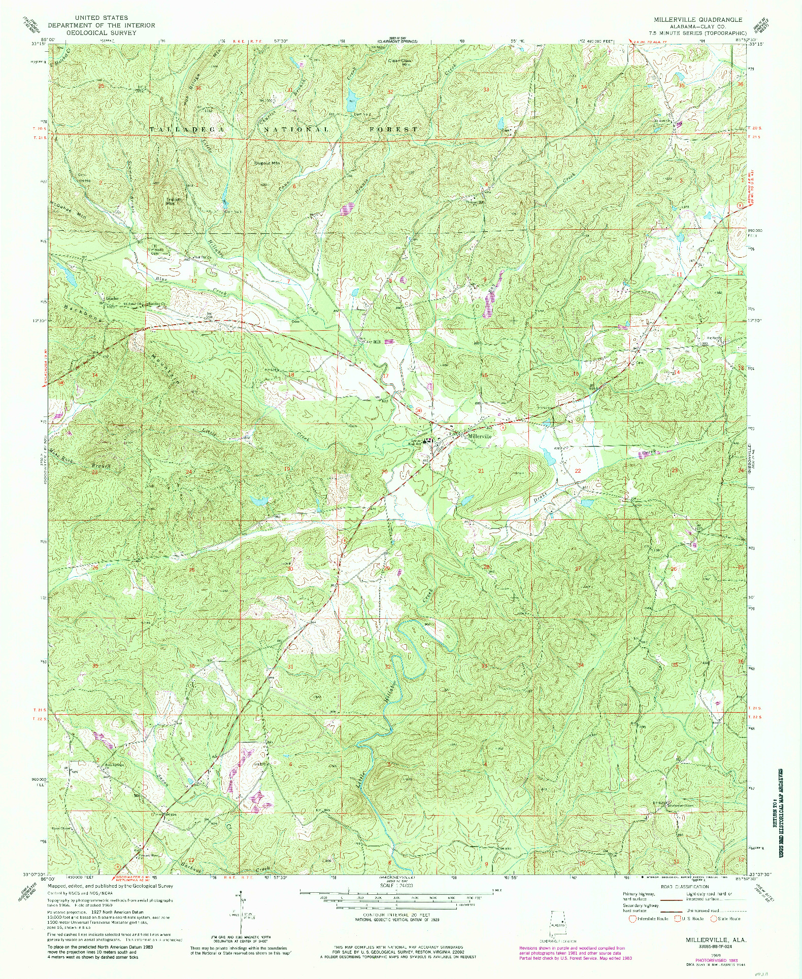 USGS 1:24000-SCALE QUADRANGLE FOR MILLERVILLE, AL 1969