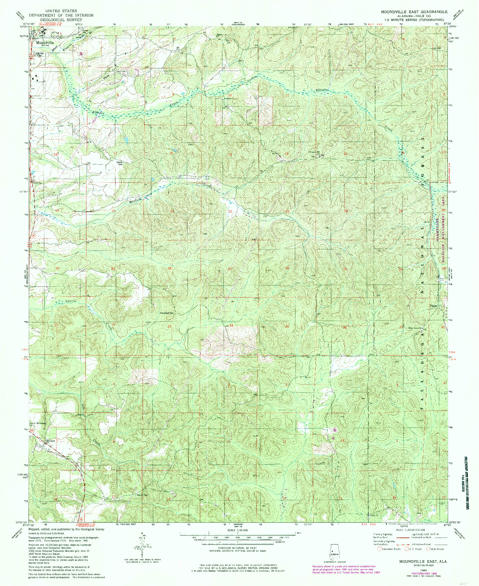 USGS 1:24000-SCALE QUADRANGLE FOR MOUNDVILLE EAST, AL 1980