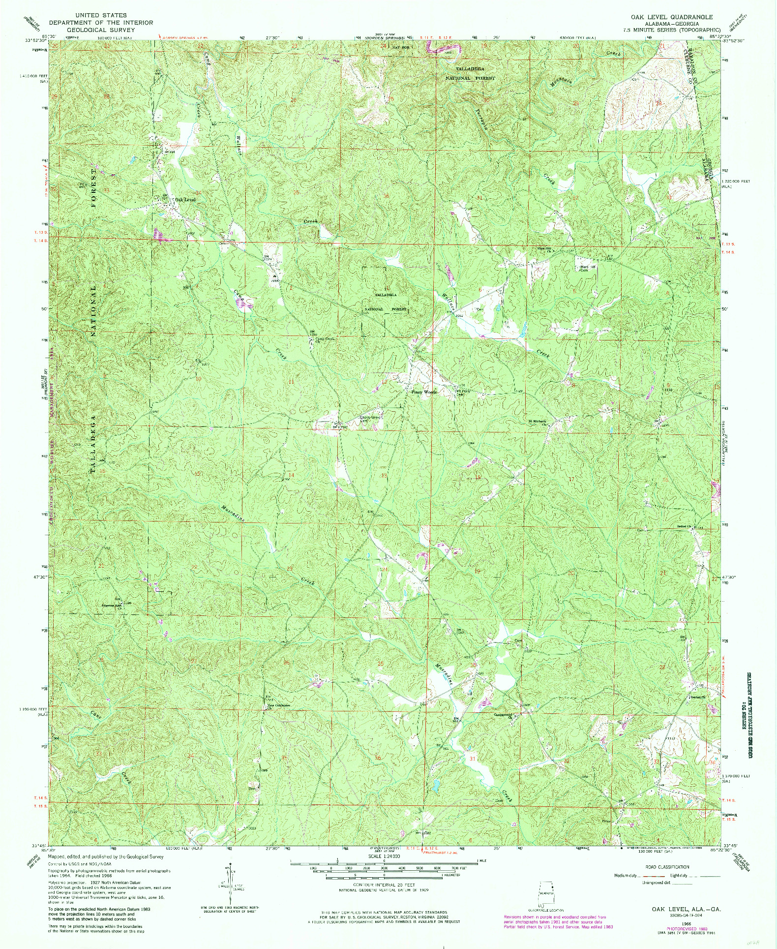 USGS 1:24000-SCALE QUADRANGLE FOR OAK LEVEL, AL 1966