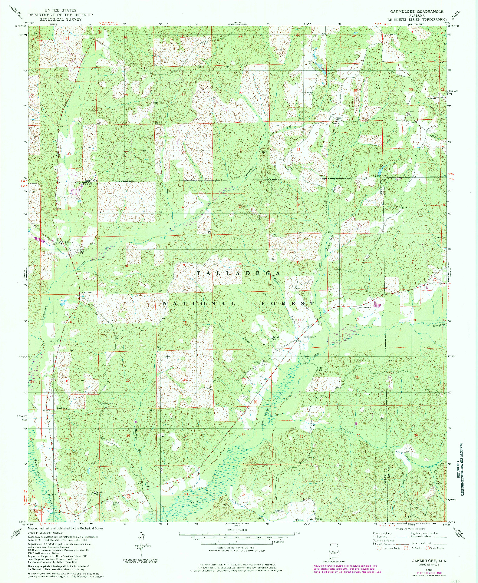 USGS 1:24000-SCALE QUADRANGLE FOR OAKMULGEE, AL 1980