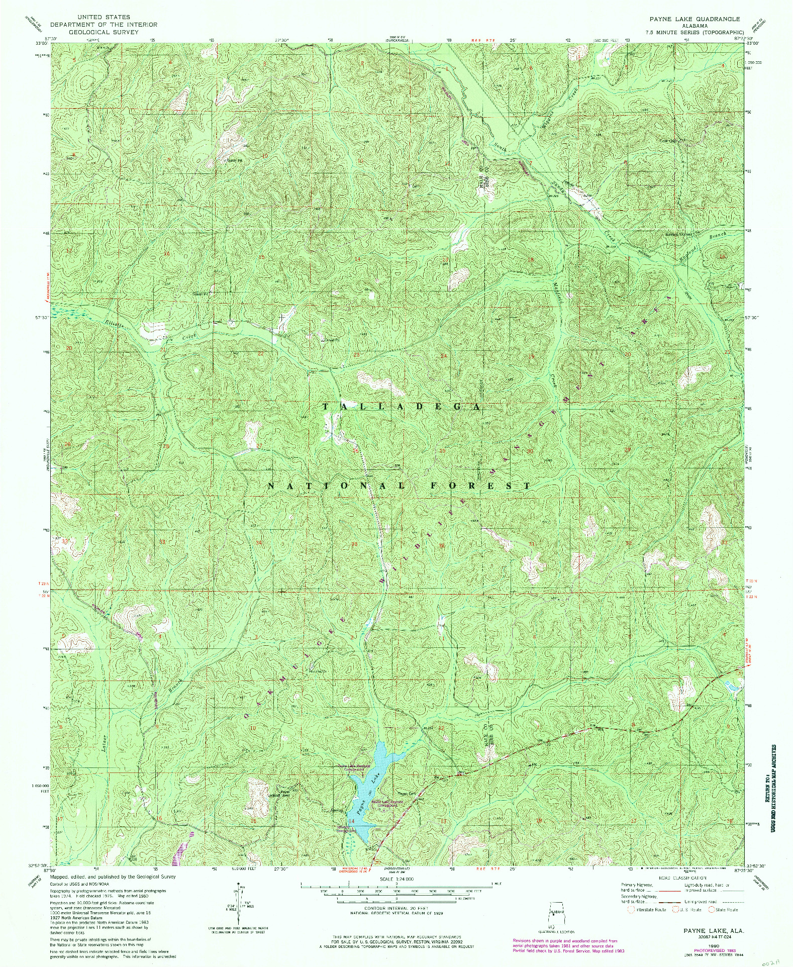 USGS 1:24000-SCALE QUADRANGLE FOR PAYNE LAKE, AL 1980