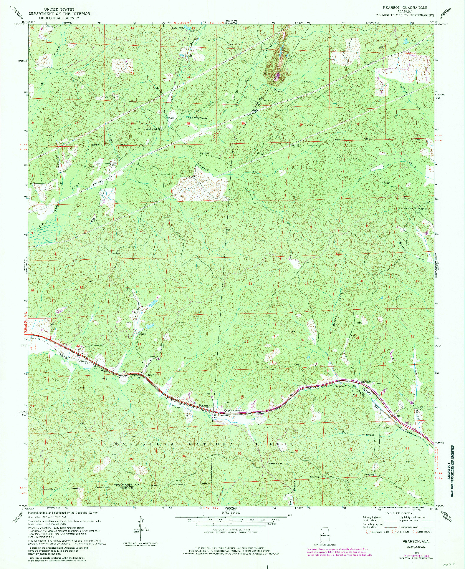 USGS 1:24000-SCALE QUADRANGLE FOR PEARSON, AL 1969