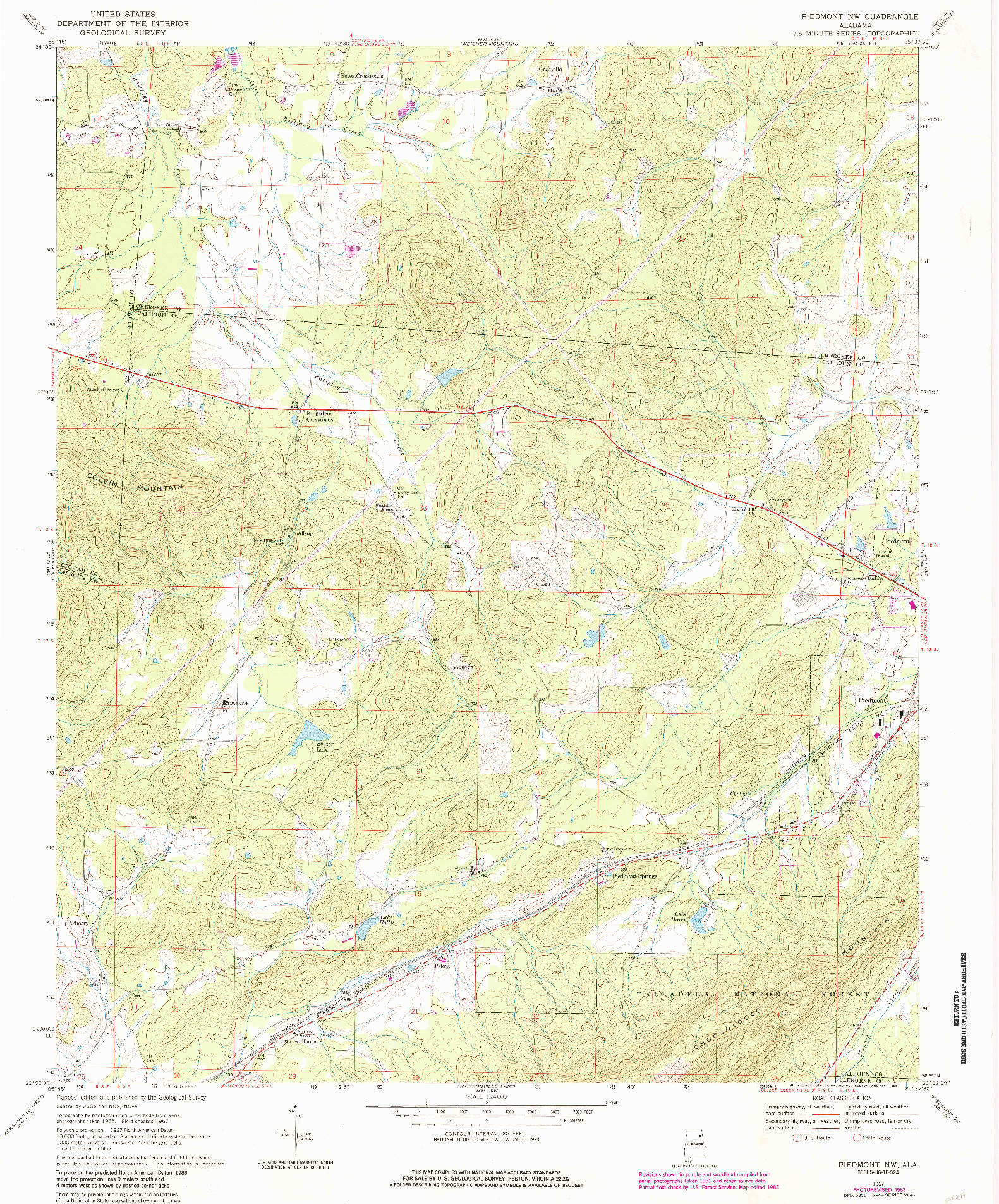 USGS 1:24000-SCALE QUADRANGLE FOR PIEDMONT NW, AL 1967