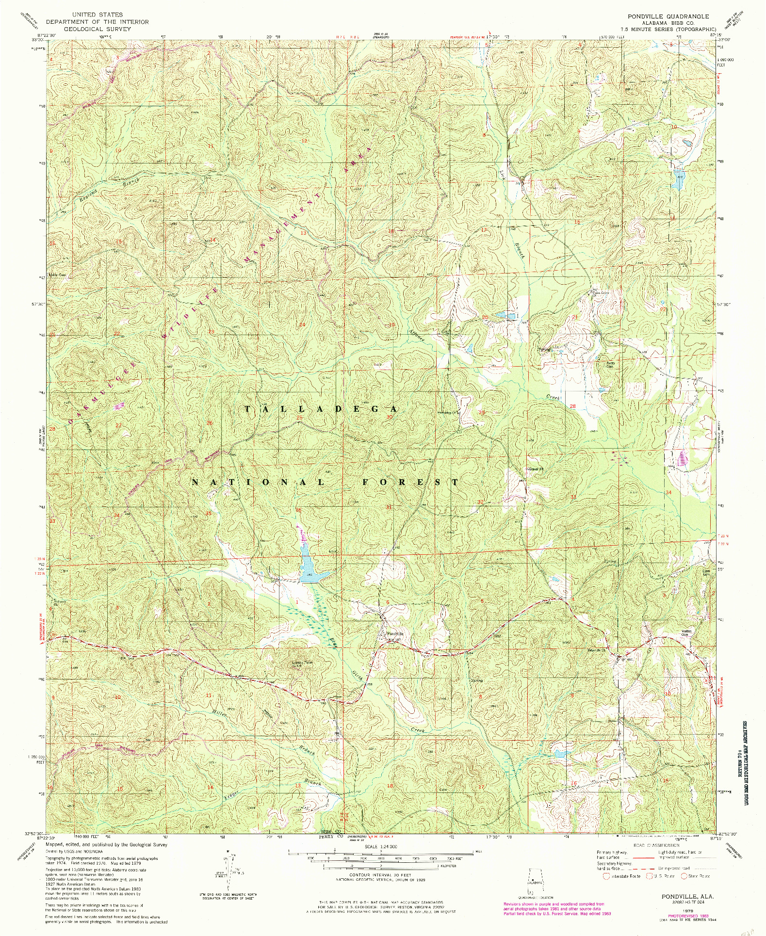 USGS 1:24000-SCALE QUADRANGLE FOR PONDVILLE, AL 1979
