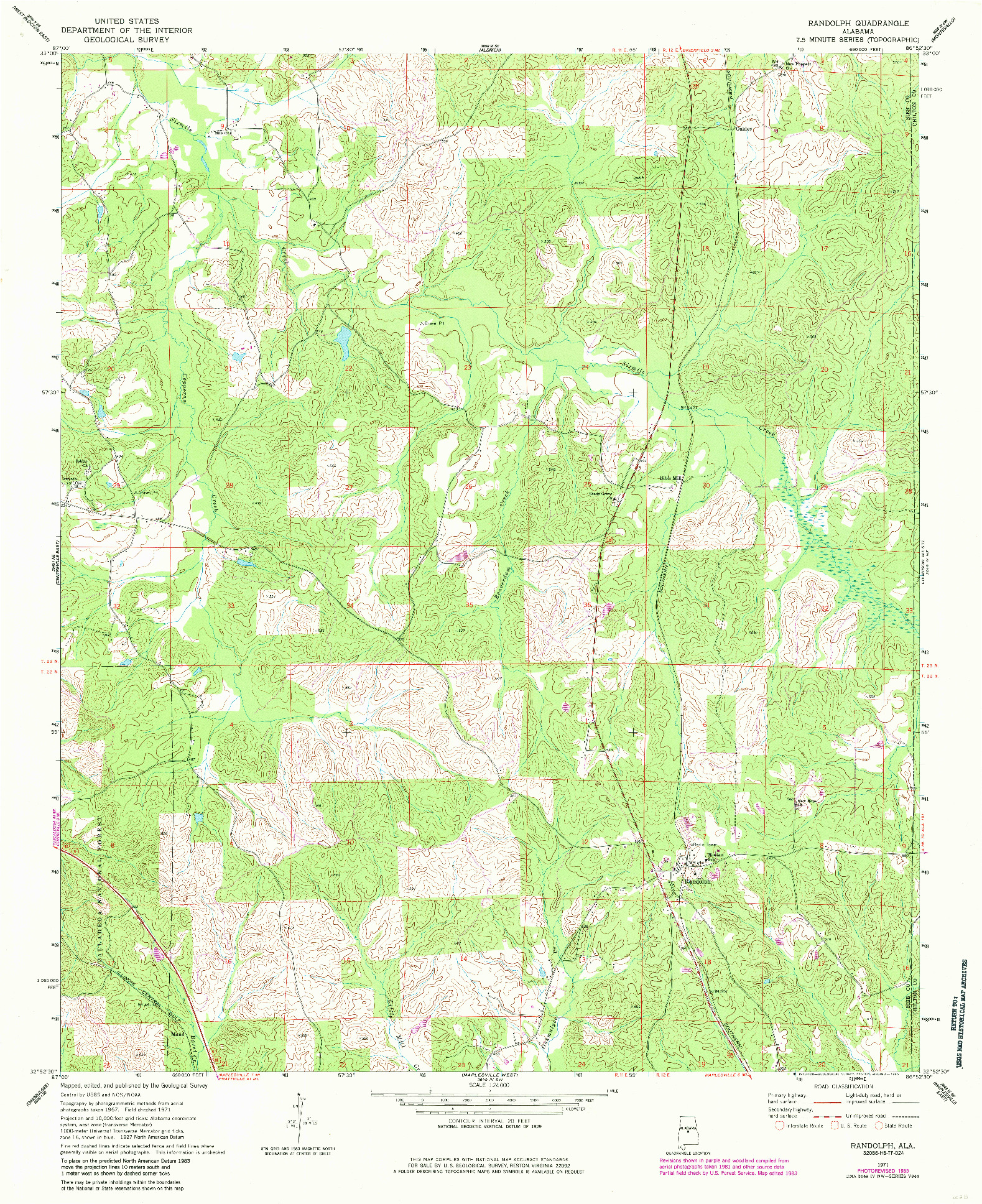 USGS 1:24000-SCALE QUADRANGLE FOR RANDOLPH, AL 1971