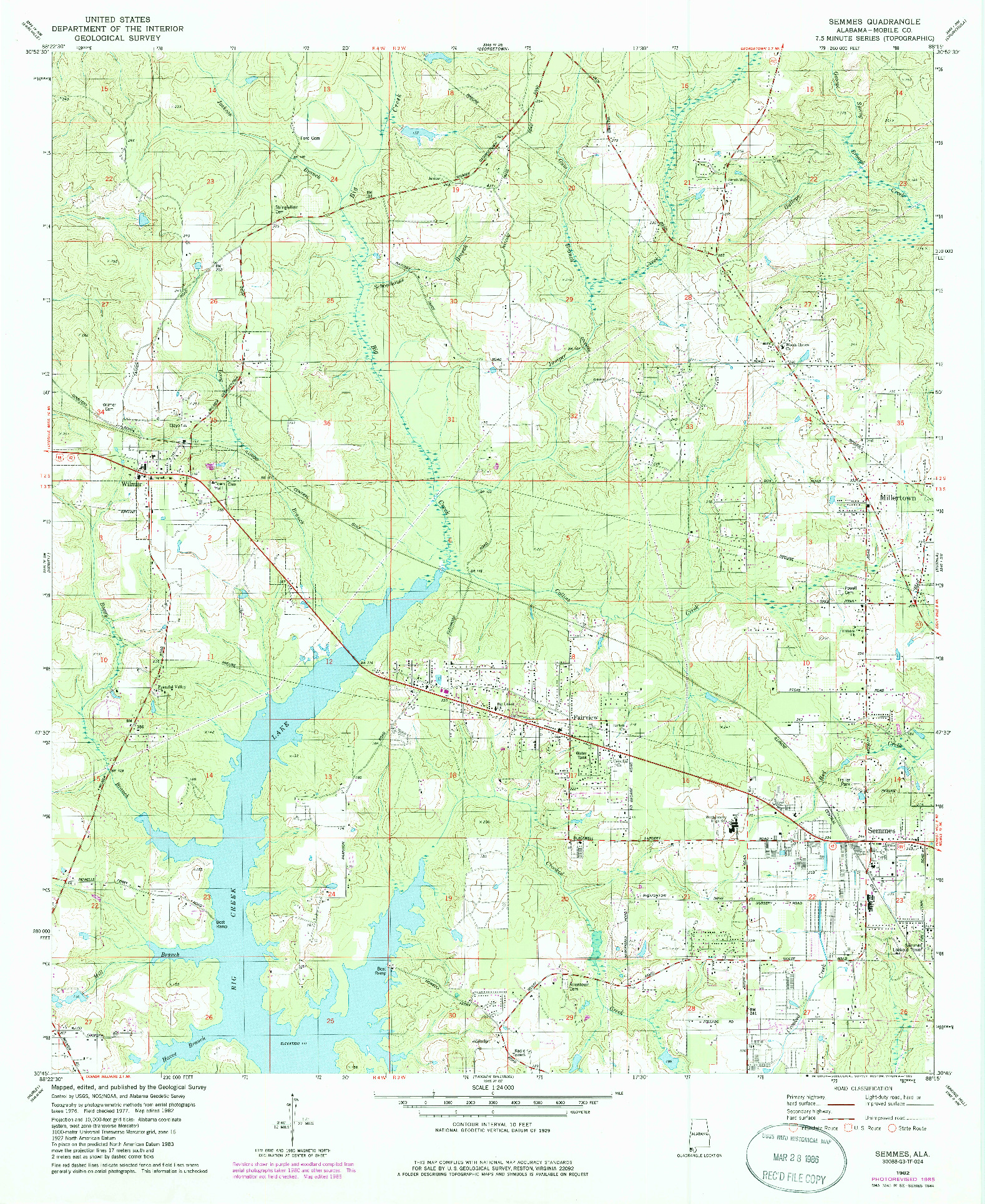 USGS 1:24000-SCALE QUADRANGLE FOR SEMMES, AL 1982