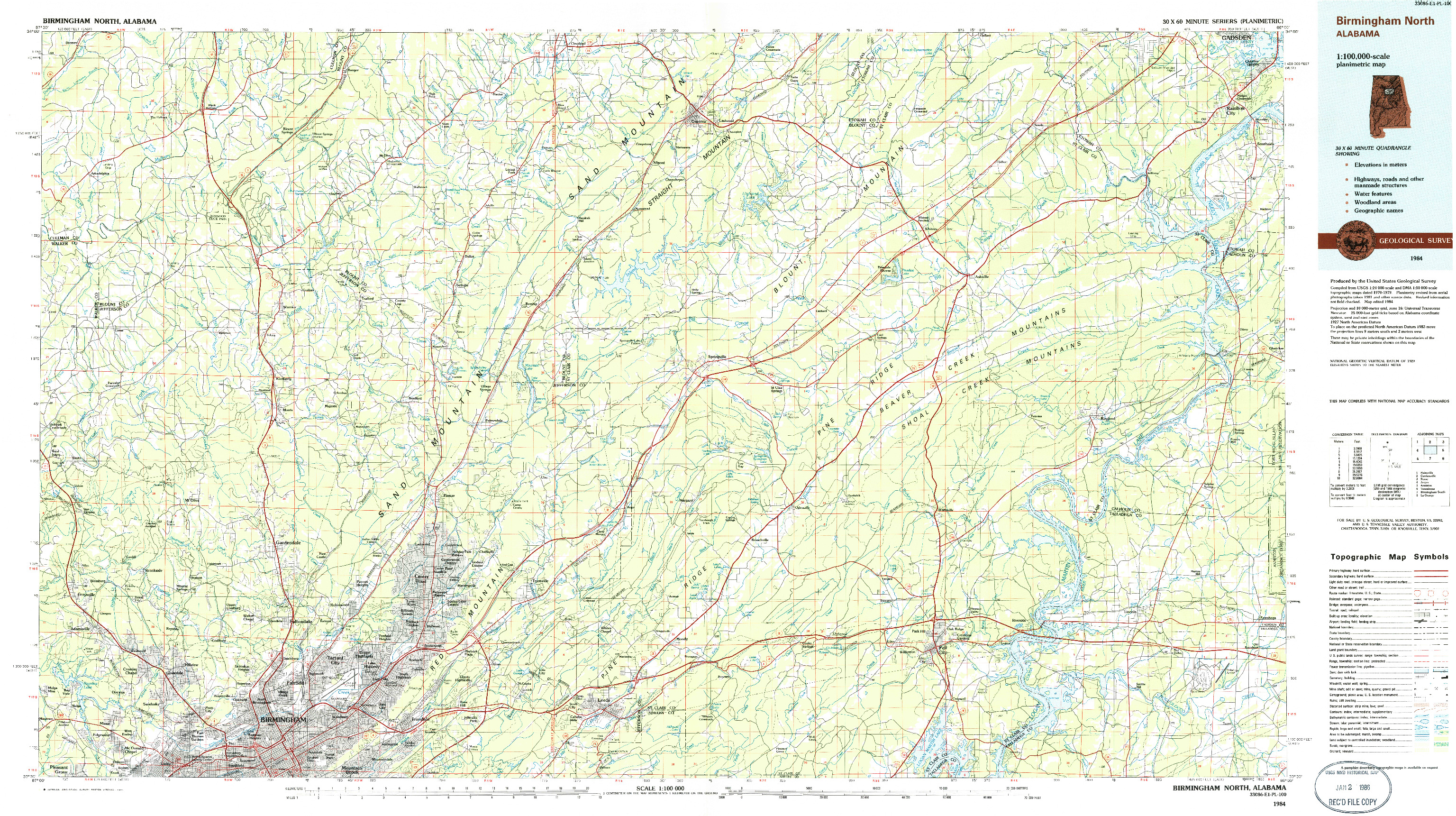 USGS 1:100000-SCALE QUADRANGLE FOR BIRMINGHAM NORTH, AL 1984