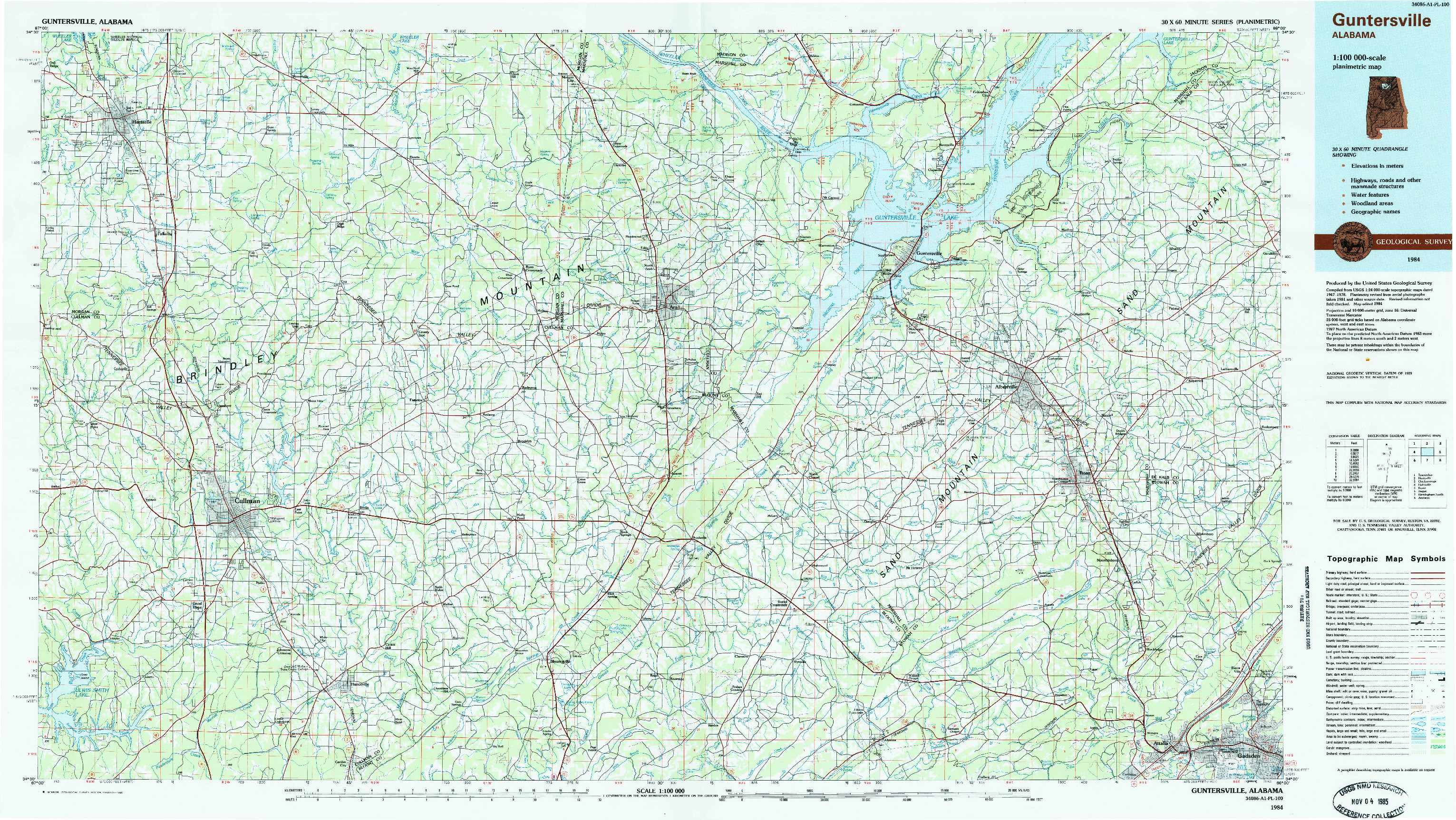 USGS 1:100000-SCALE QUADRANGLE FOR GUNTERSVILLE, AL 1984