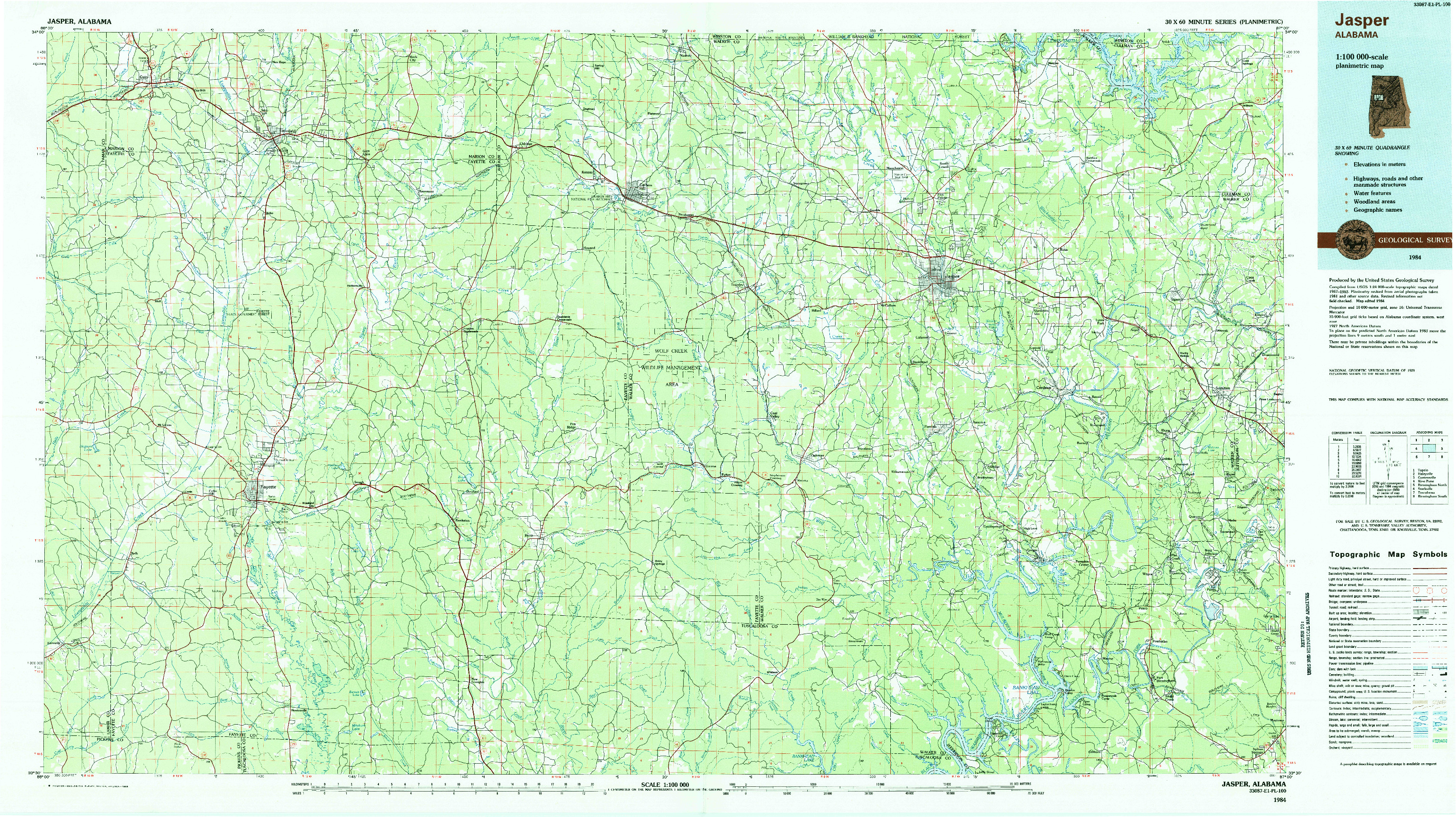 USGS 1:100000-SCALE QUADRANGLE FOR JASPER, AL 1984