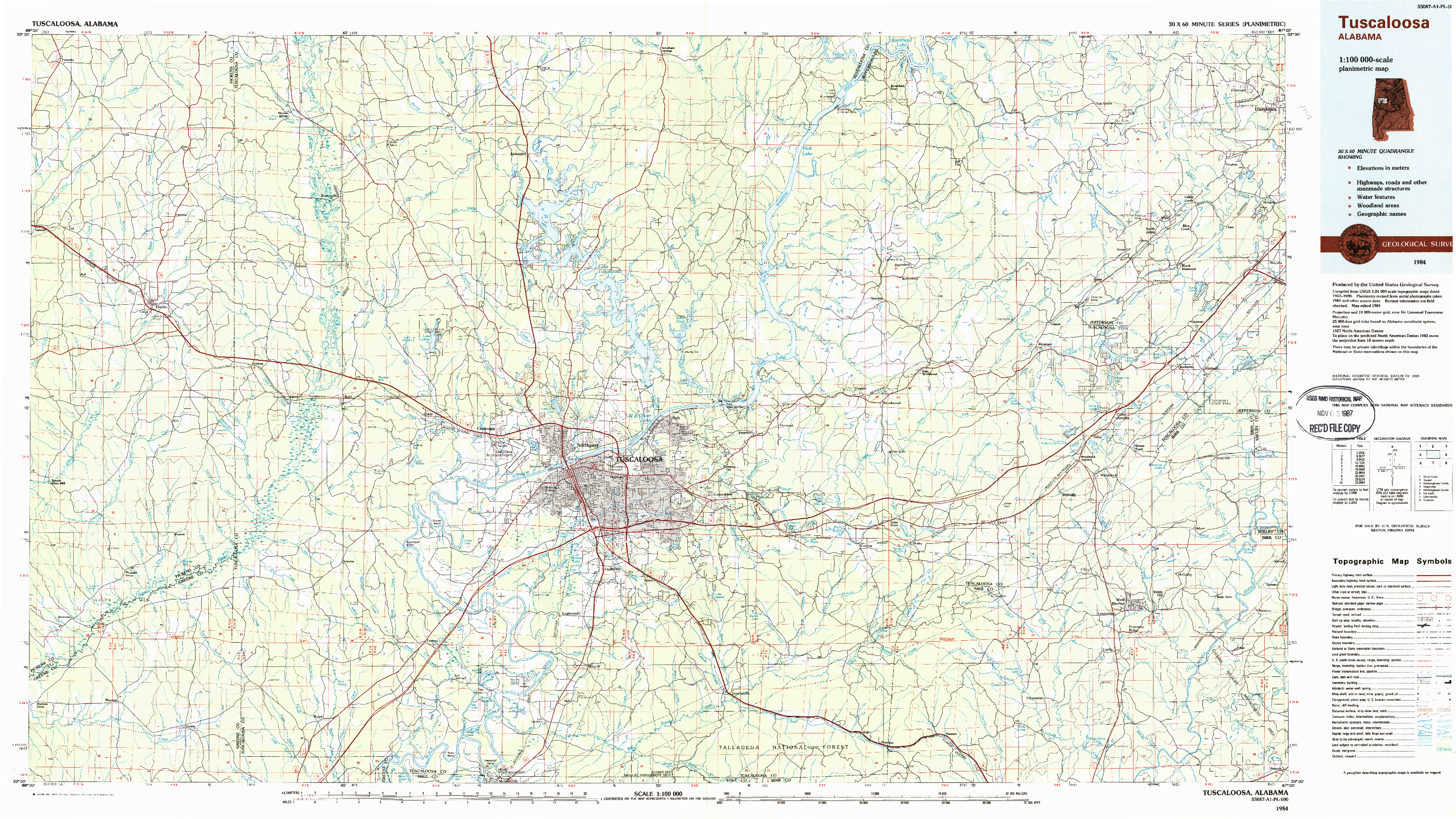 USGS 1:100000-SCALE QUADRANGLE FOR TUSCALOOSA, AL 1984