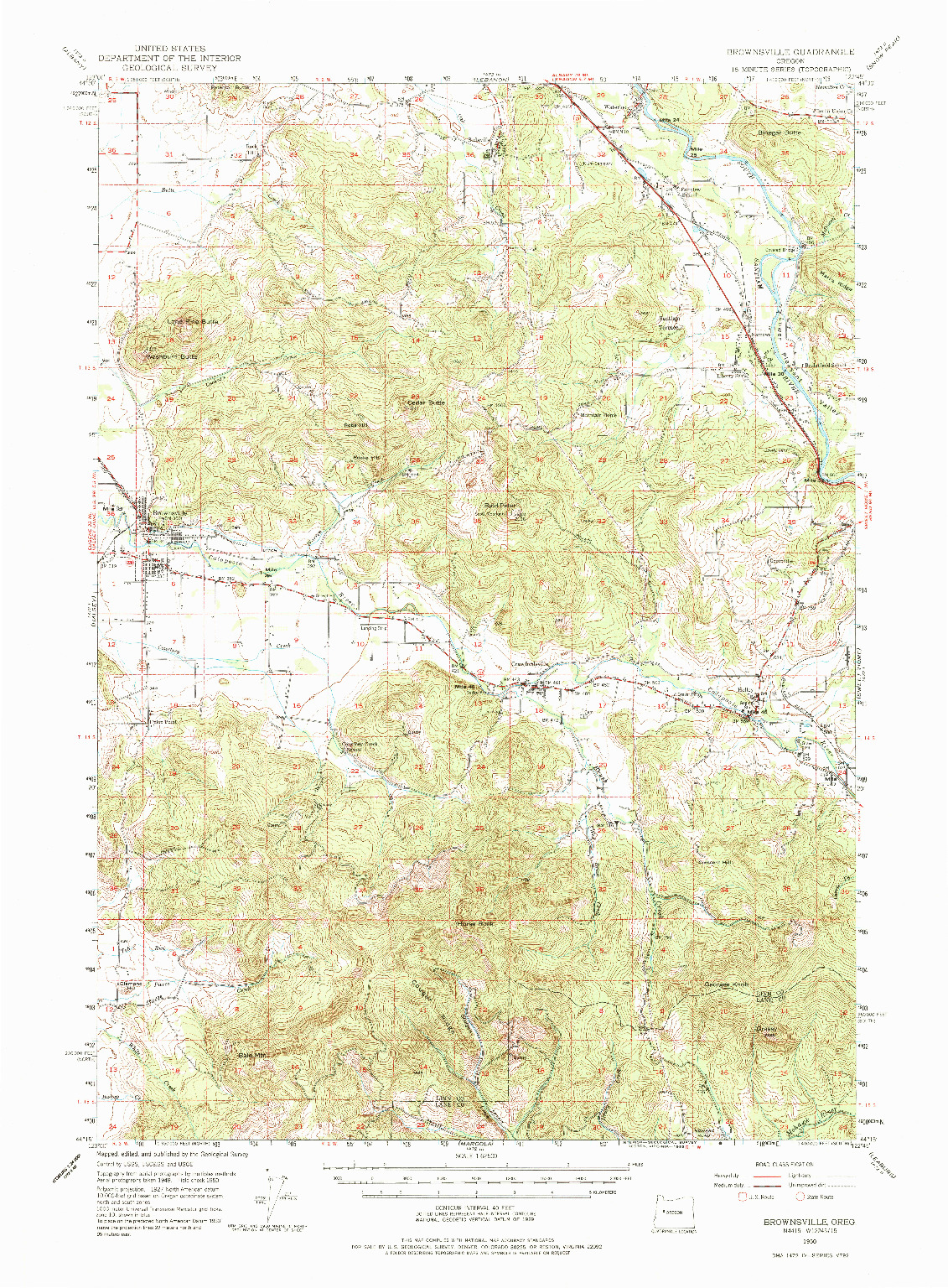 USGS 1:62500-SCALE QUADRANGLE FOR BROWNSVILLE, OR 1950