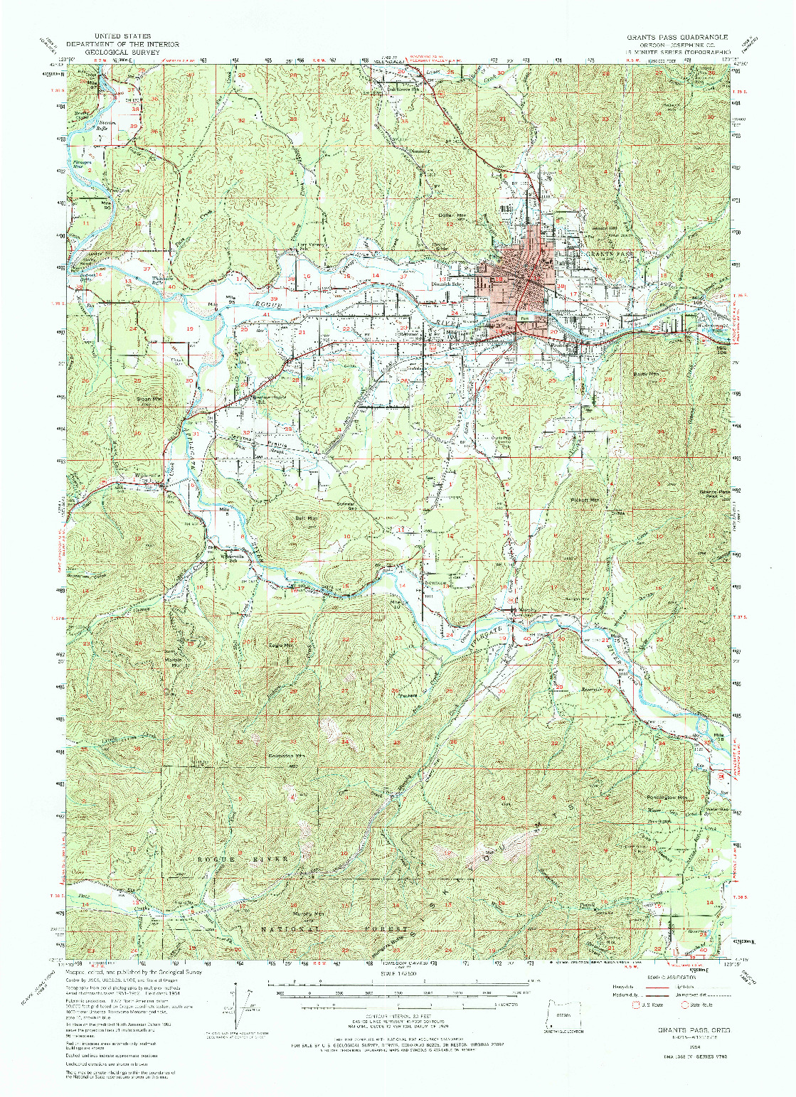 USGS 1:62500-SCALE QUADRANGLE FOR GRANTS PASS, OR 1954