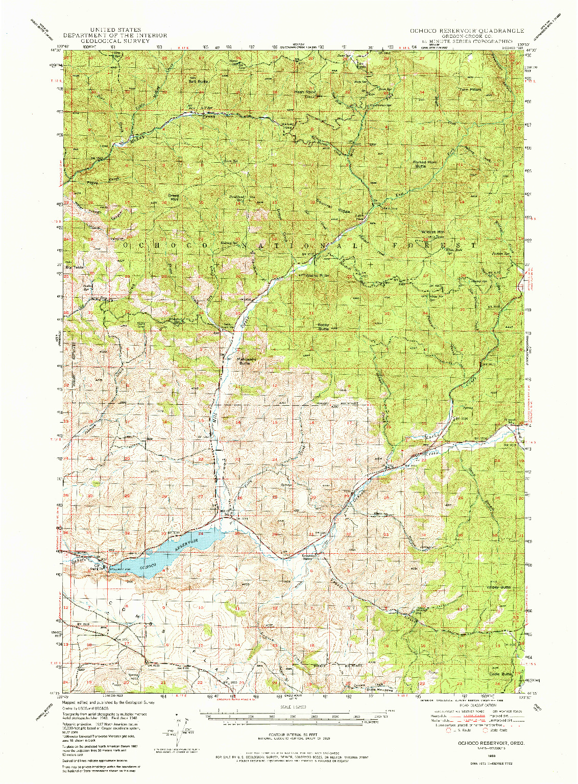 USGS 1:62500-SCALE QUADRANGLE FOR OCHOCO RESERVOIR, OR 1950