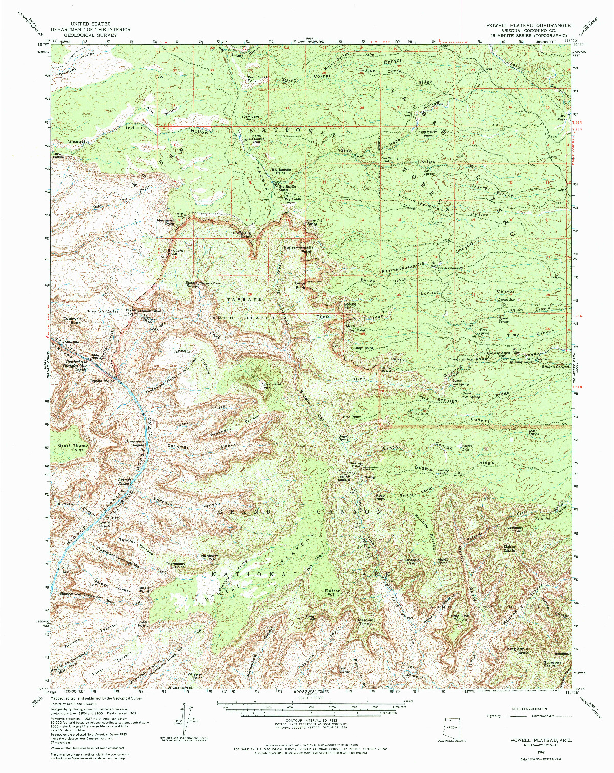 USGS 1:62500-SCALE QUADRANGLE FOR POWELL PLATEAU, AZ 1962