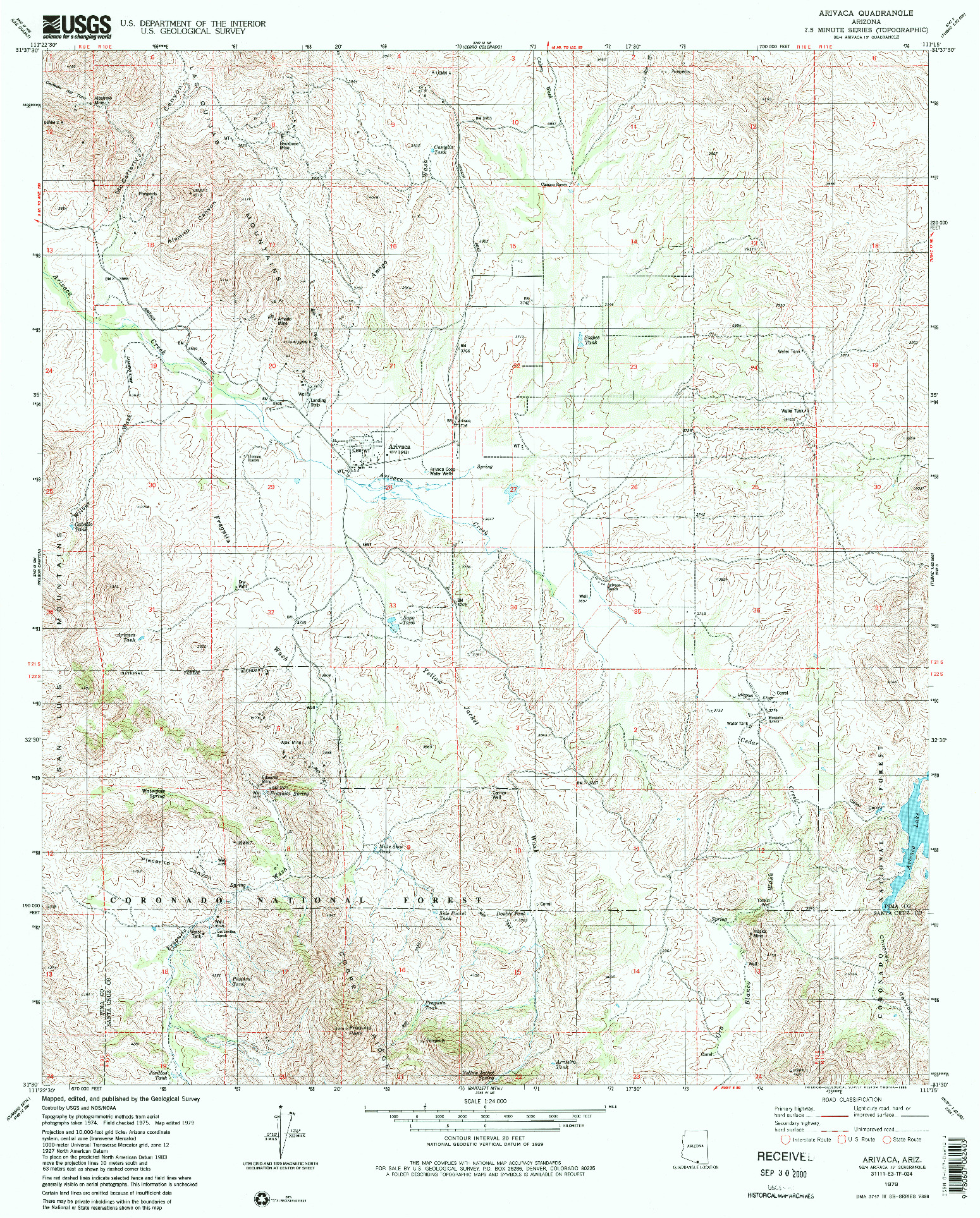 USGS 1:24000-SCALE QUADRANGLE FOR ARIVACA, AZ 1979