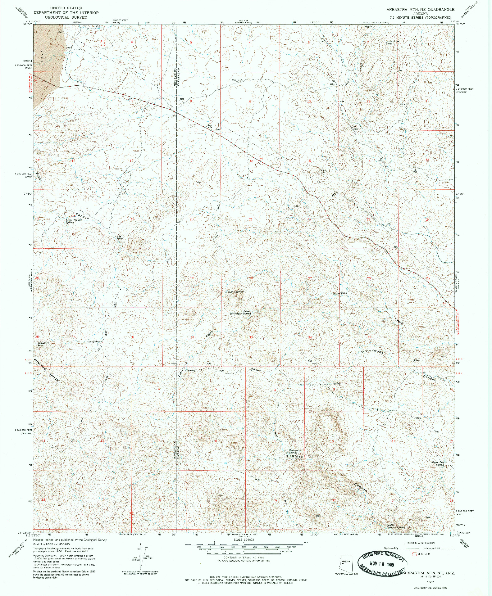 USGS 1:24000-SCALE QUADRANGLE FOR ARRASTRA MTN NE, AZ 1967