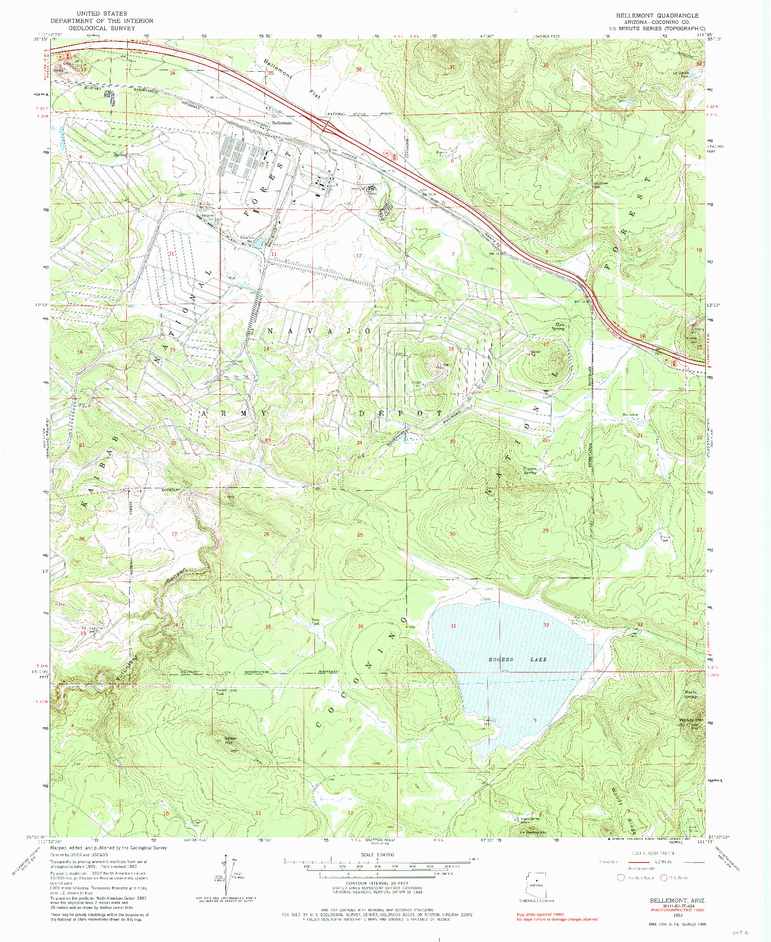 USGS 1:24000-SCALE QUADRANGLE FOR BELLEMONT, AZ 1963