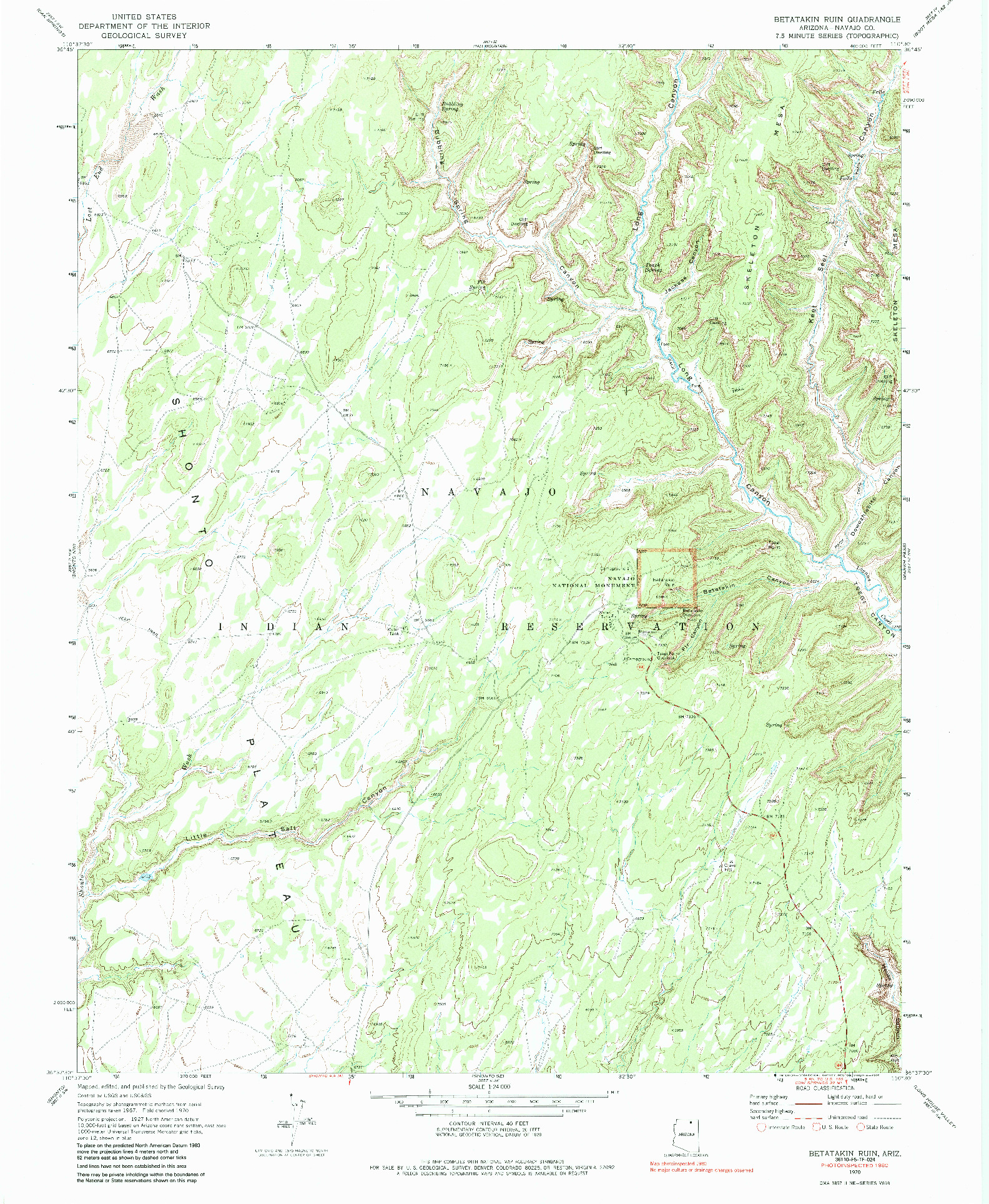 USGS 1:24000-SCALE QUADRANGLE FOR BETATAKIN RUIN, AZ 1970