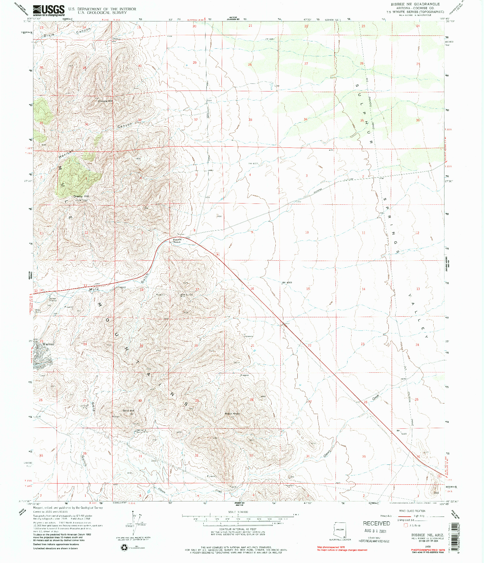 USGS 1:24000-SCALE QUADRANGLE FOR BISBEE NE, AZ 1958