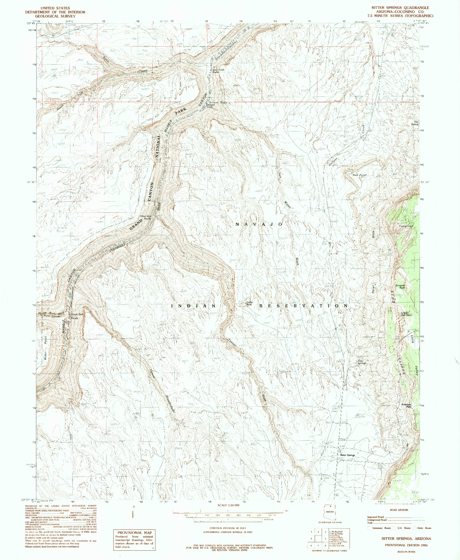 USGS 1:24000-SCALE QUADRANGLE FOR BITTER SPRINGS, AZ 1985