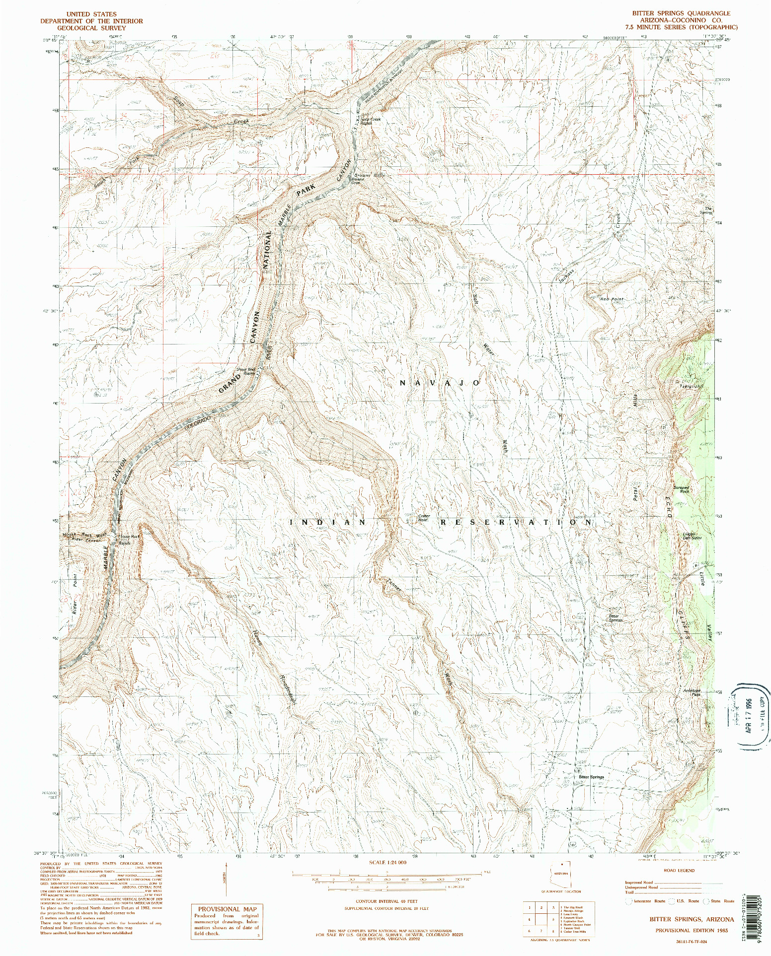 USGS 1:24000-SCALE QUADRANGLE FOR BITTER SPRINGS, AZ 1985